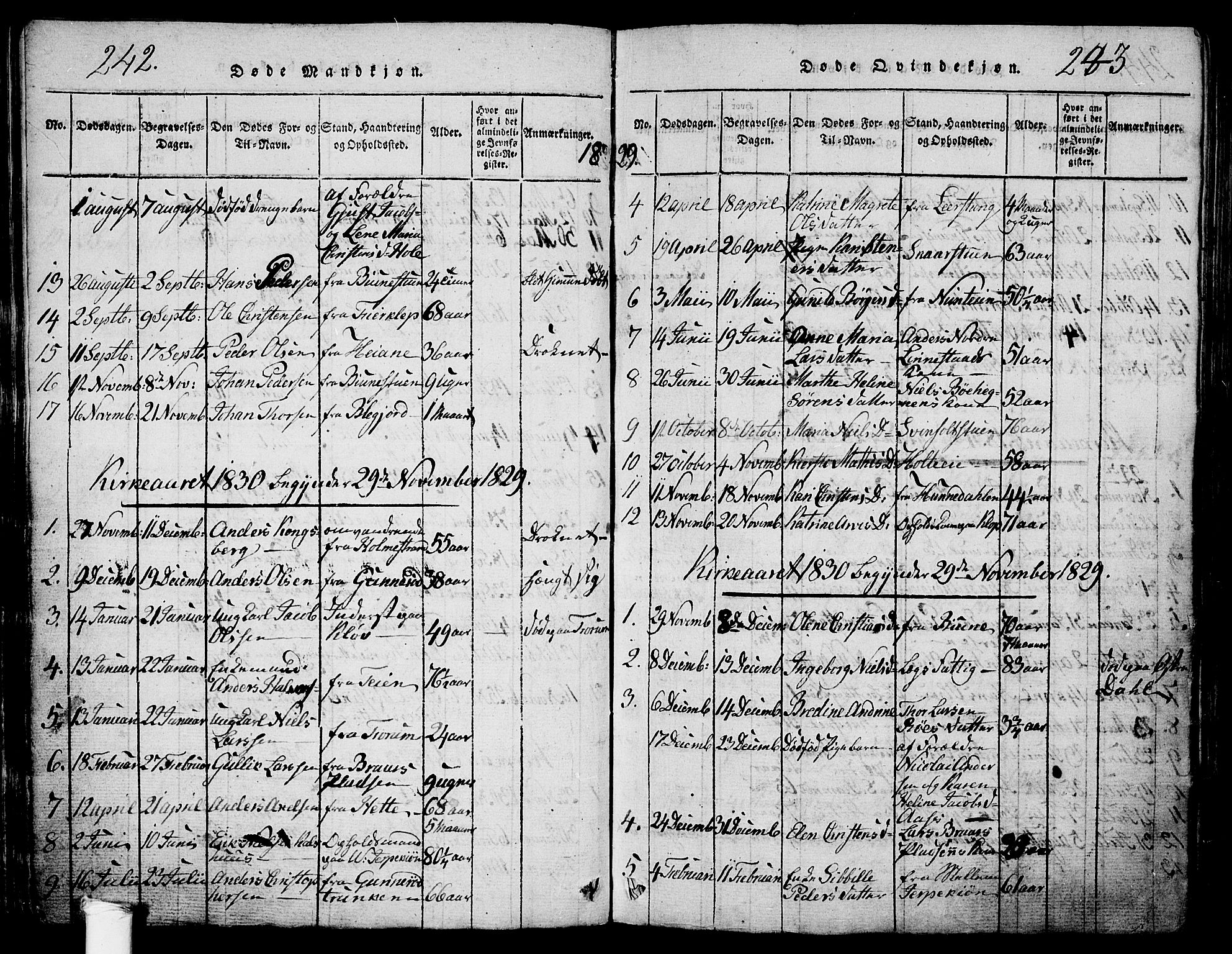 Ramnes kirkebøker, AV/SAKO-A-314/G/Ga/L0001: Parish register (copy) no. I 1, 1813-1847, p. 242-243