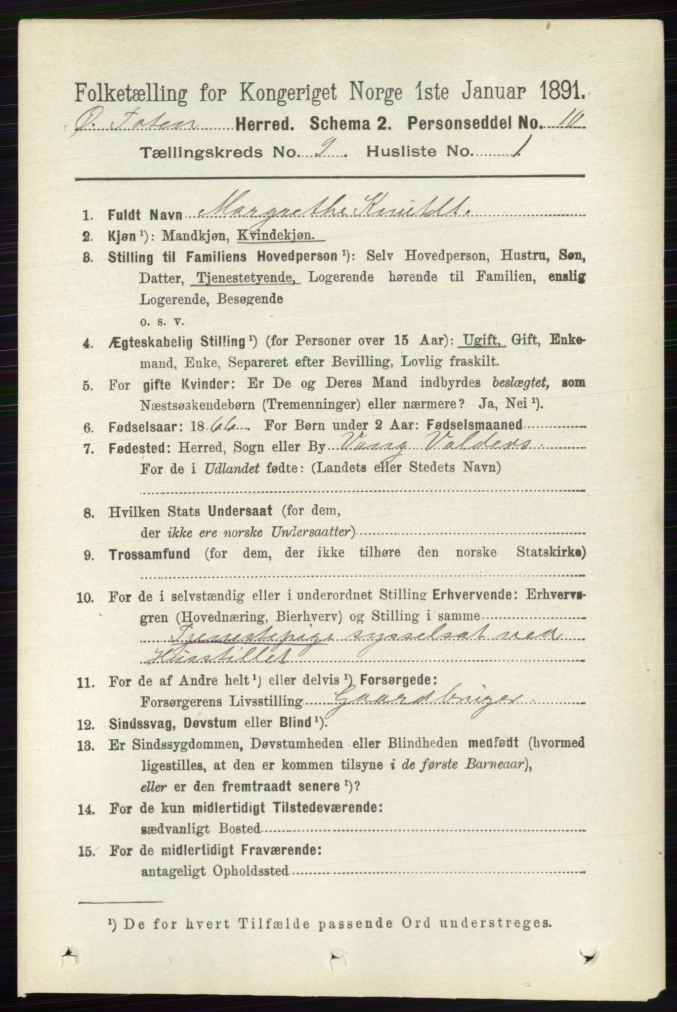 RA, 1891 census for 0528 Østre Toten, 1891, p. 5655