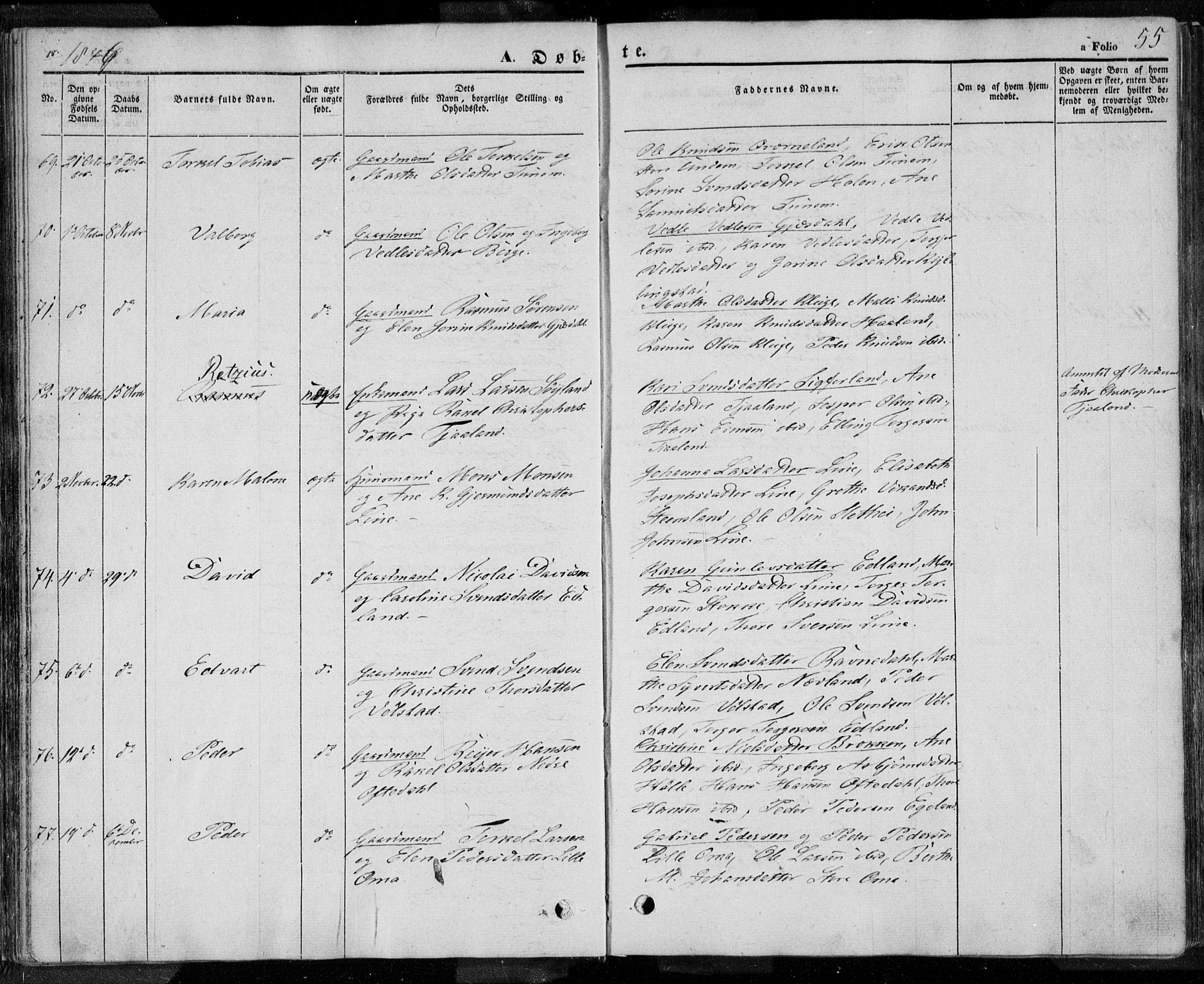 Lye sokneprestkontor, AV/SAST-A-101794/001/30BA/L0005: Parish register (official) no. A 5.1, 1842-1855, p. 55