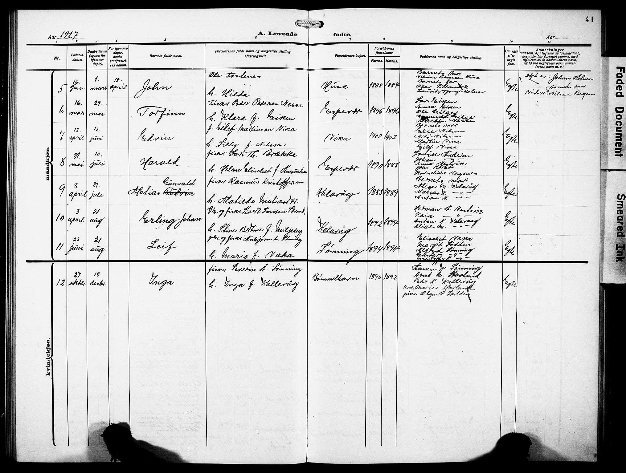 Finnås sokneprestembete, AV/SAB-A-99925/H/Ha/Hab/Habc/L0004: Parish register (copy) no. C 4, 1917-1931, p. 41