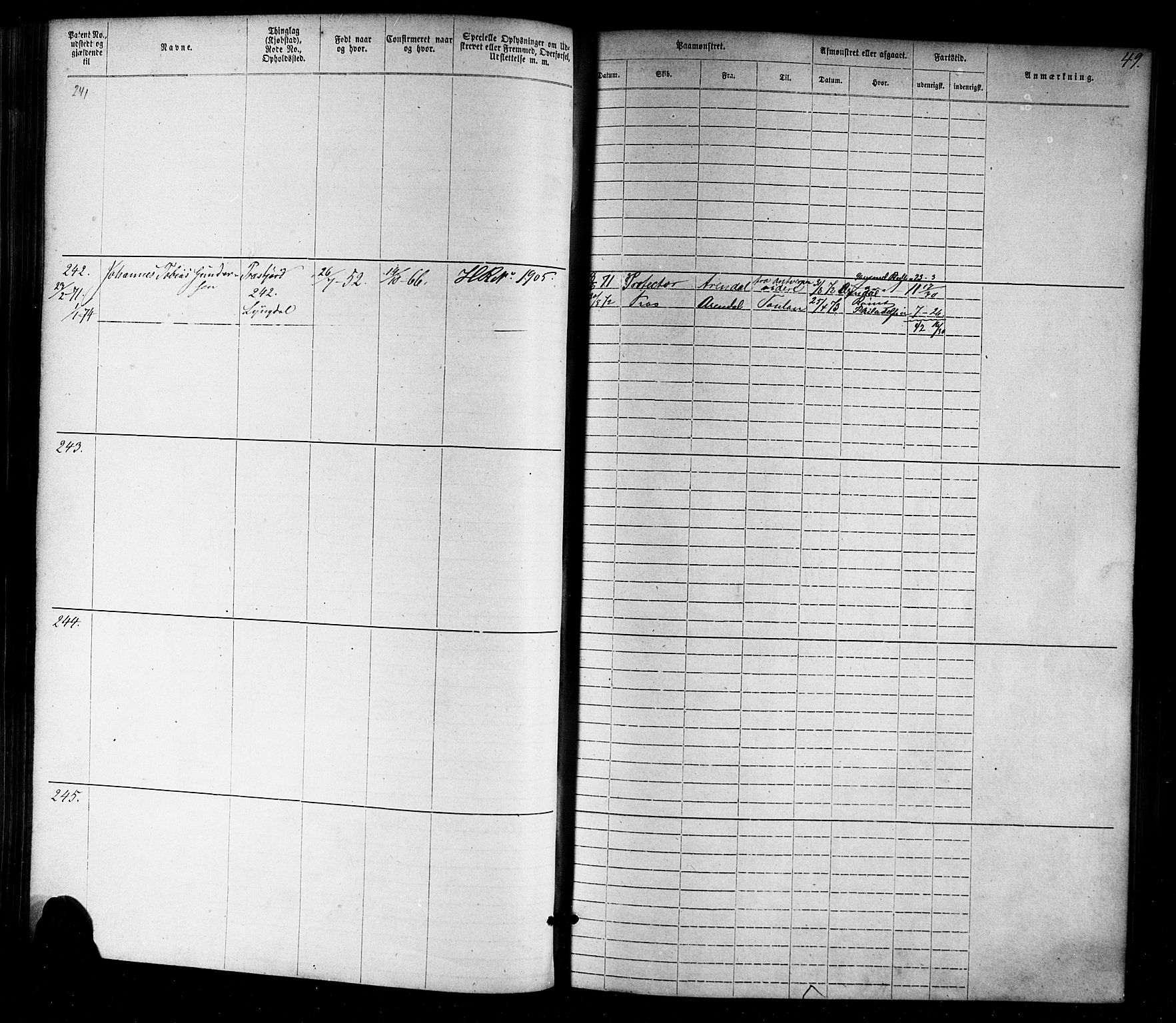 Farsund mønstringskrets, SAK/2031-0017/F/Fa/L0005: Annotasjonsrulle nr 1-1910 med register, Z-2, 1869-1877, p. 75