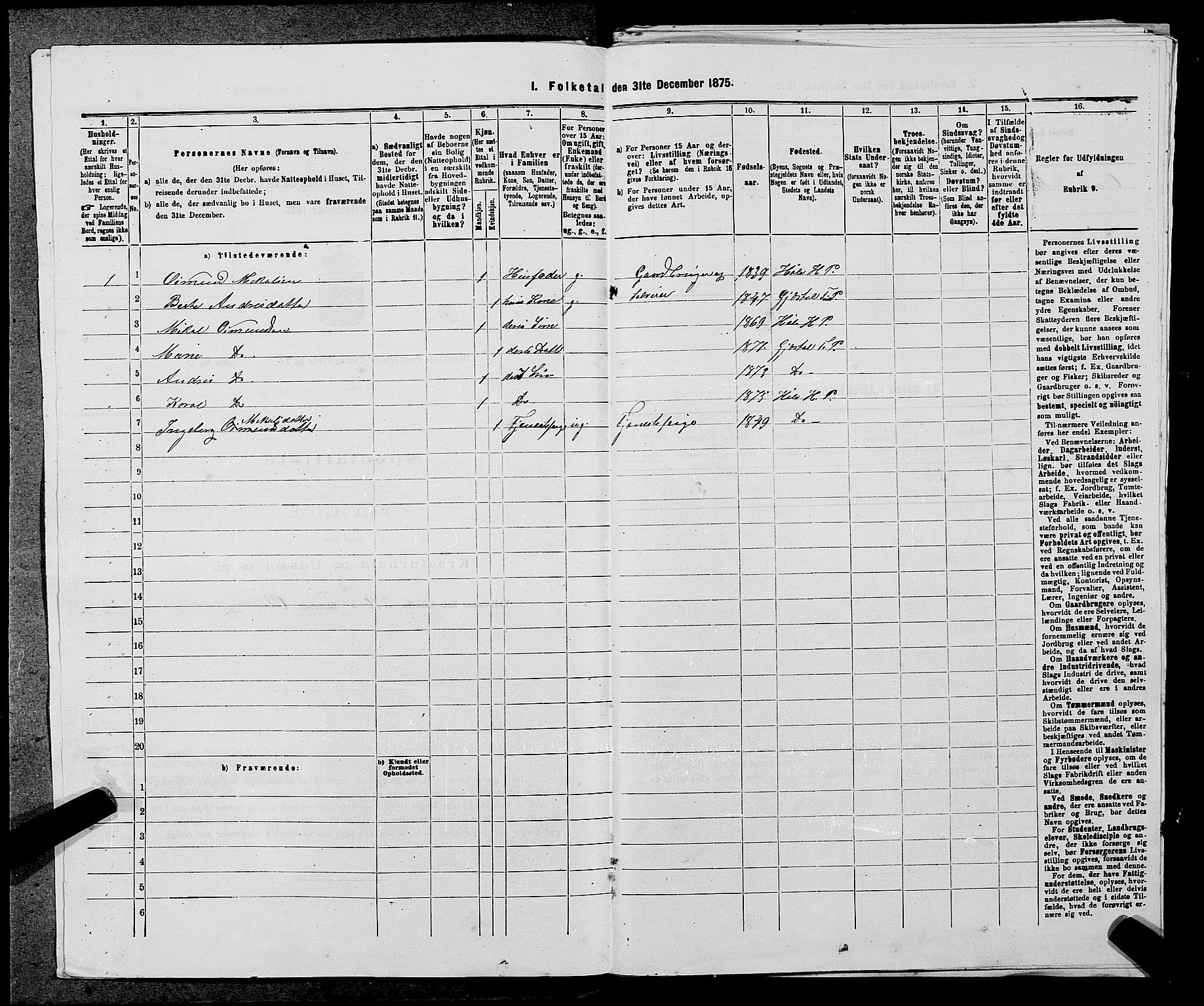 SAST, 1875 census for 1128P Høgsfjord, 1875, p. 725