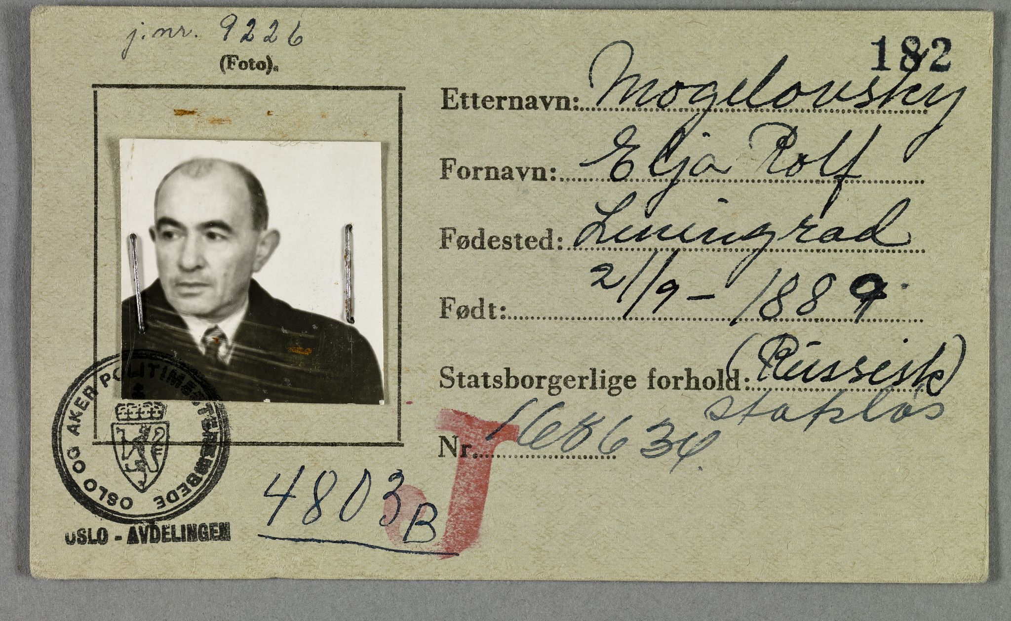 Sosialdepartementet, Våre Falne, RA/S-1708/E/Ee/L0021A: Fotografier av jøder på legitimasjonskort (1941-42), 1941-1942, p. 259