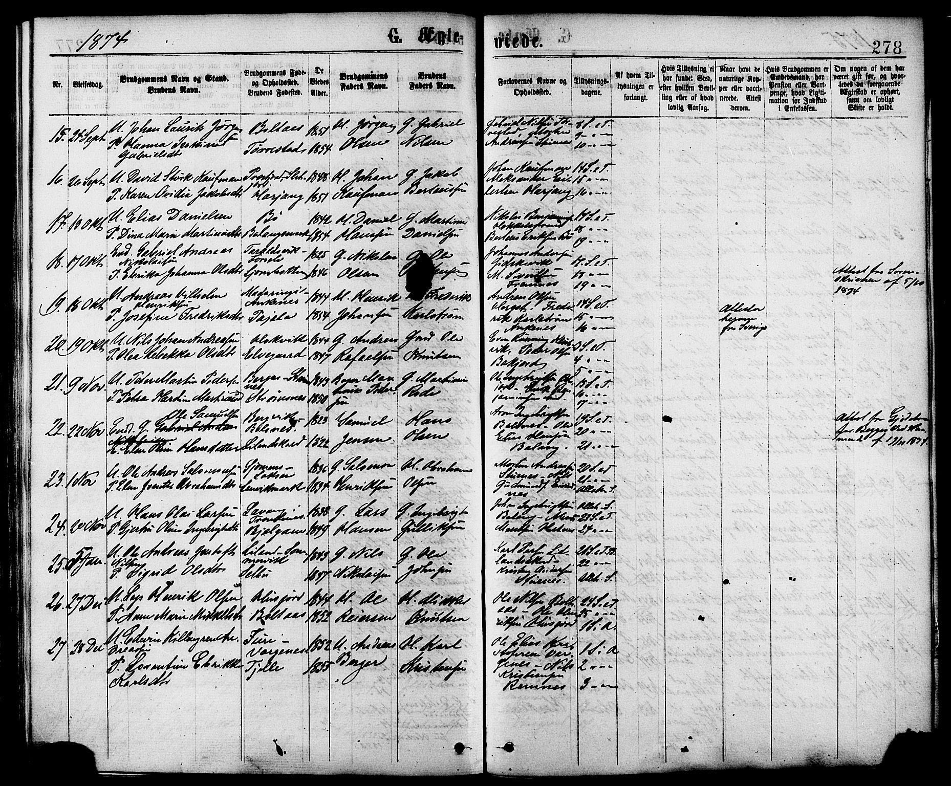 Ministerialprotokoller, klokkerbøker og fødselsregistre - Nordland, AV/SAT-A-1459/863/L0897: Parish register (official) no. 863A09, 1872-1886, p. 278