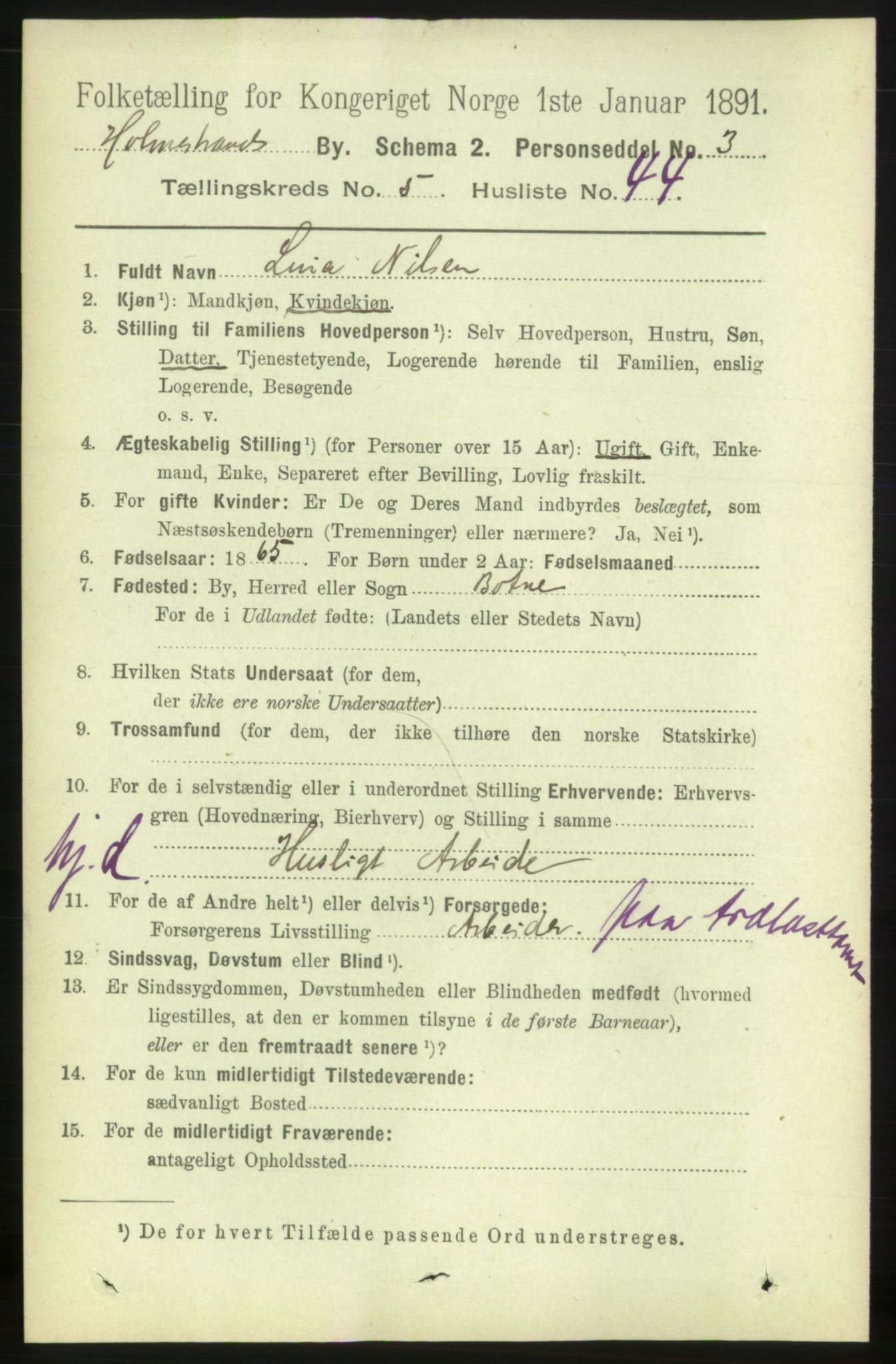 RA, 1891 census for 0702 Holmestrand, 1891, p. 2975