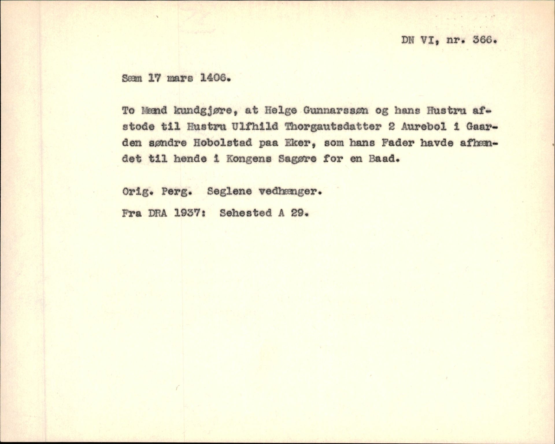 Riksarkivets diplomsamling, AV/RA-EA-5965/F35/F35f/L0001: Regestsedler: Diplomer fra DRA 1937 og 1996, p. 277