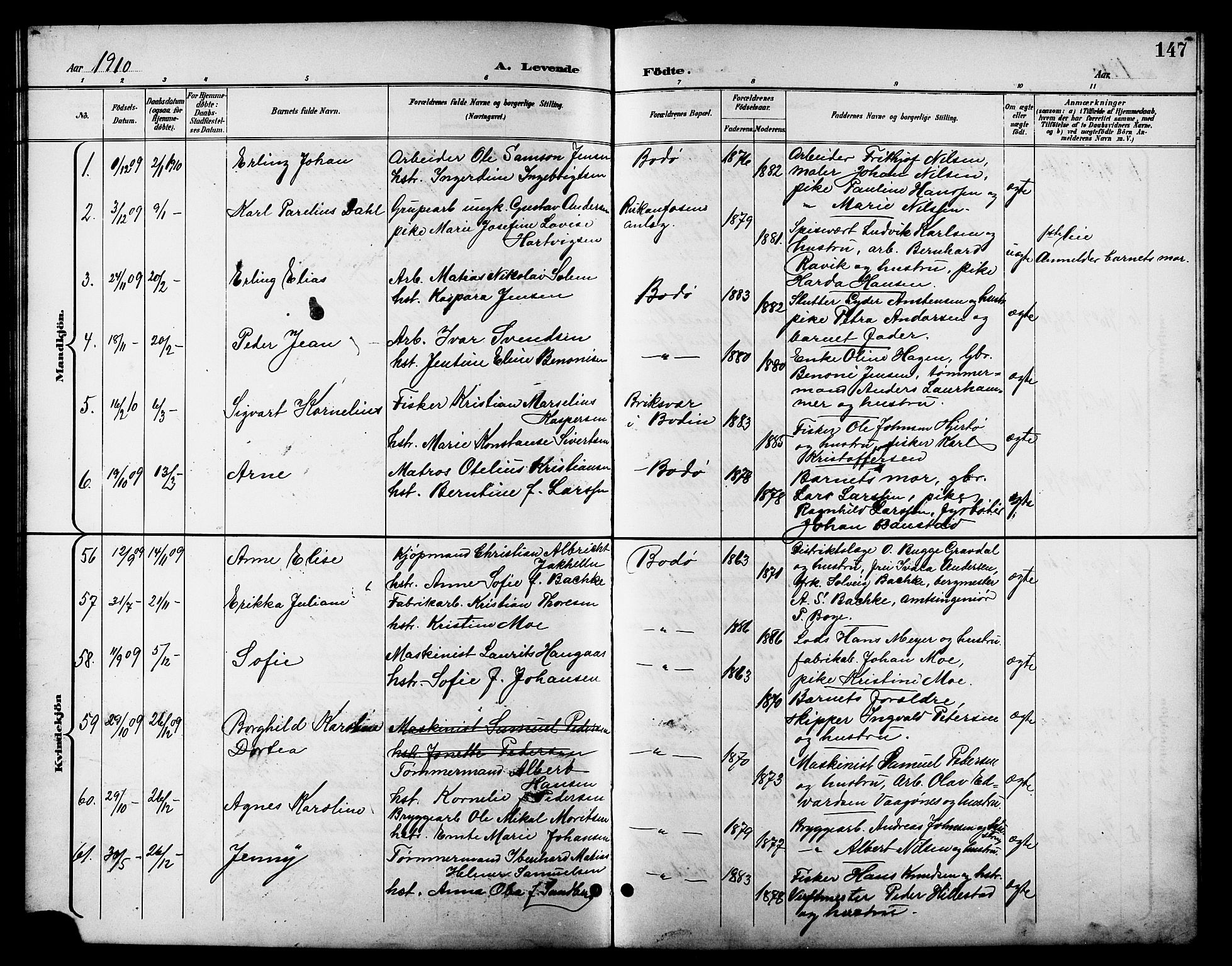 Ministerialprotokoller, klokkerbøker og fødselsregistre - Nordland, SAT/A-1459/801/L0033: Parish register (copy) no. 801C08, 1898-1910, p. 147