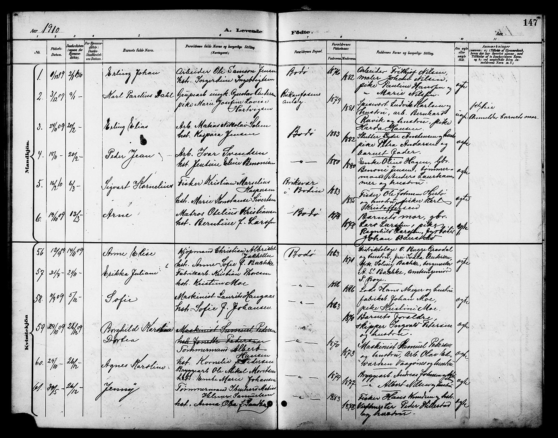 Ministerialprotokoller, klokkerbøker og fødselsregistre - Nordland, AV/SAT-A-1459/801/L0033: Parish register (copy) no. 801C08, 1898-1910, p. 147