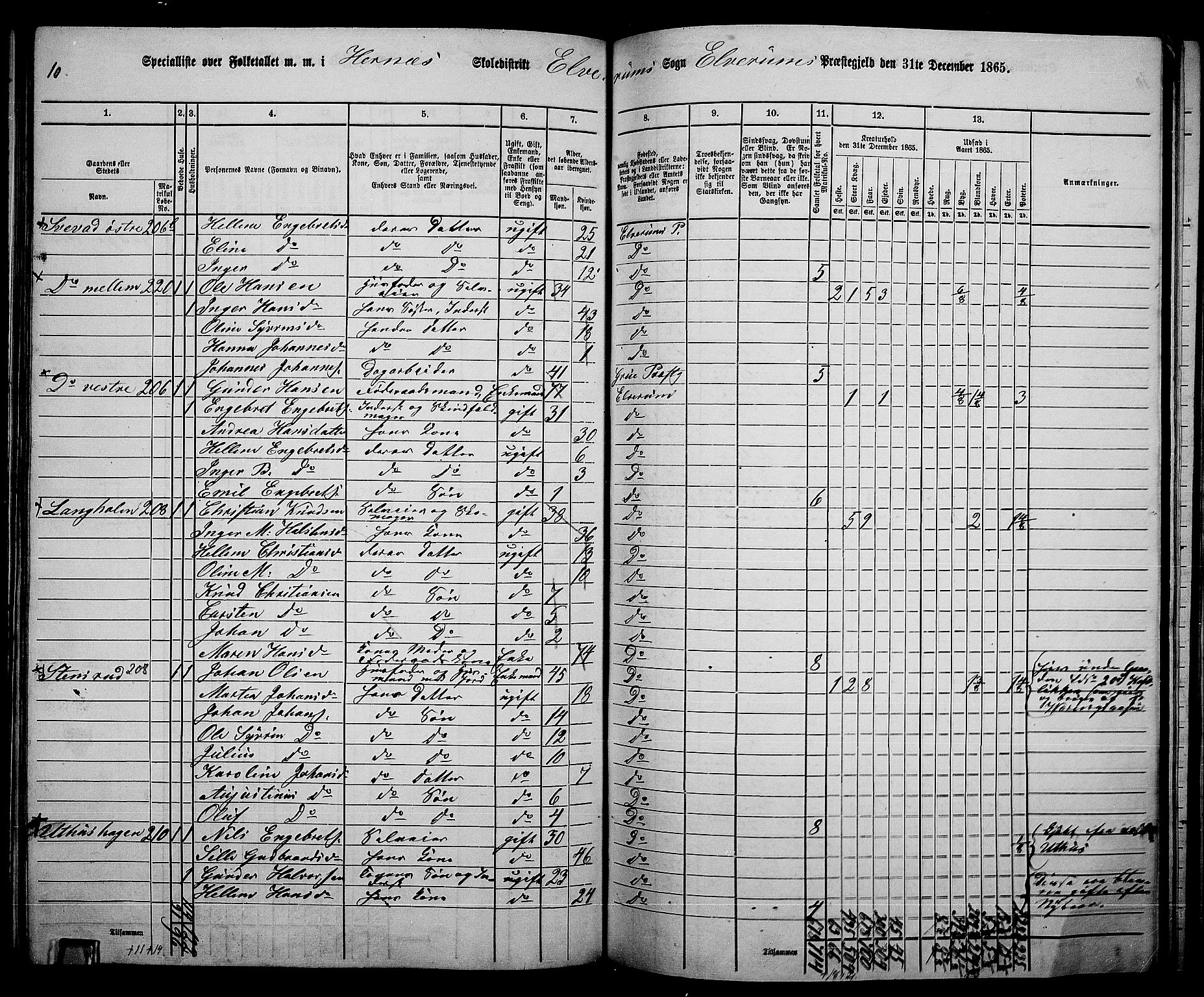 RA, 1865 census for Elverum, 1865, p. 176