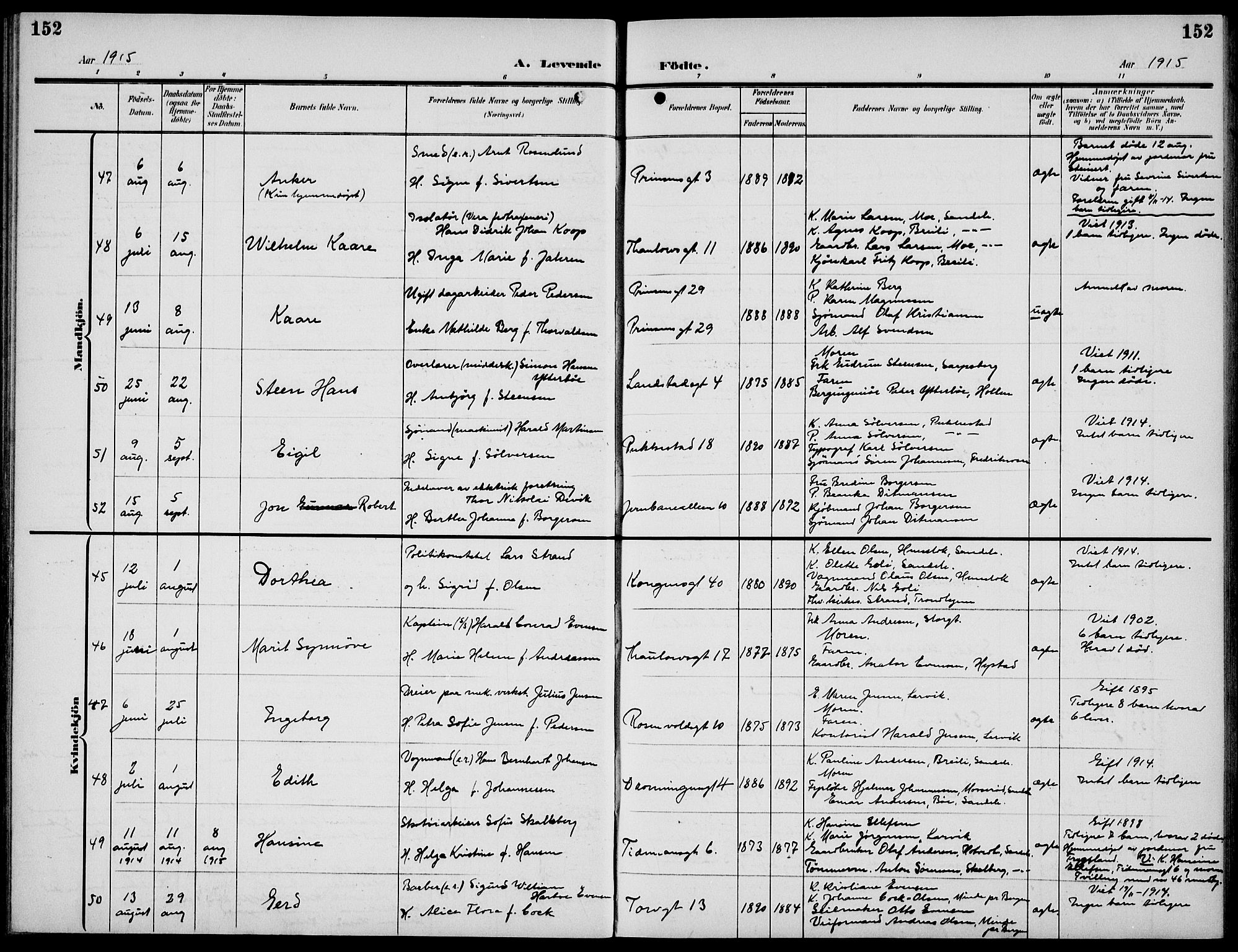 Sandefjord kirkebøker, AV/SAKO-A-315/G/Ga/L0003: Parish register (copy) no. 3, 1903-1920, p. 152