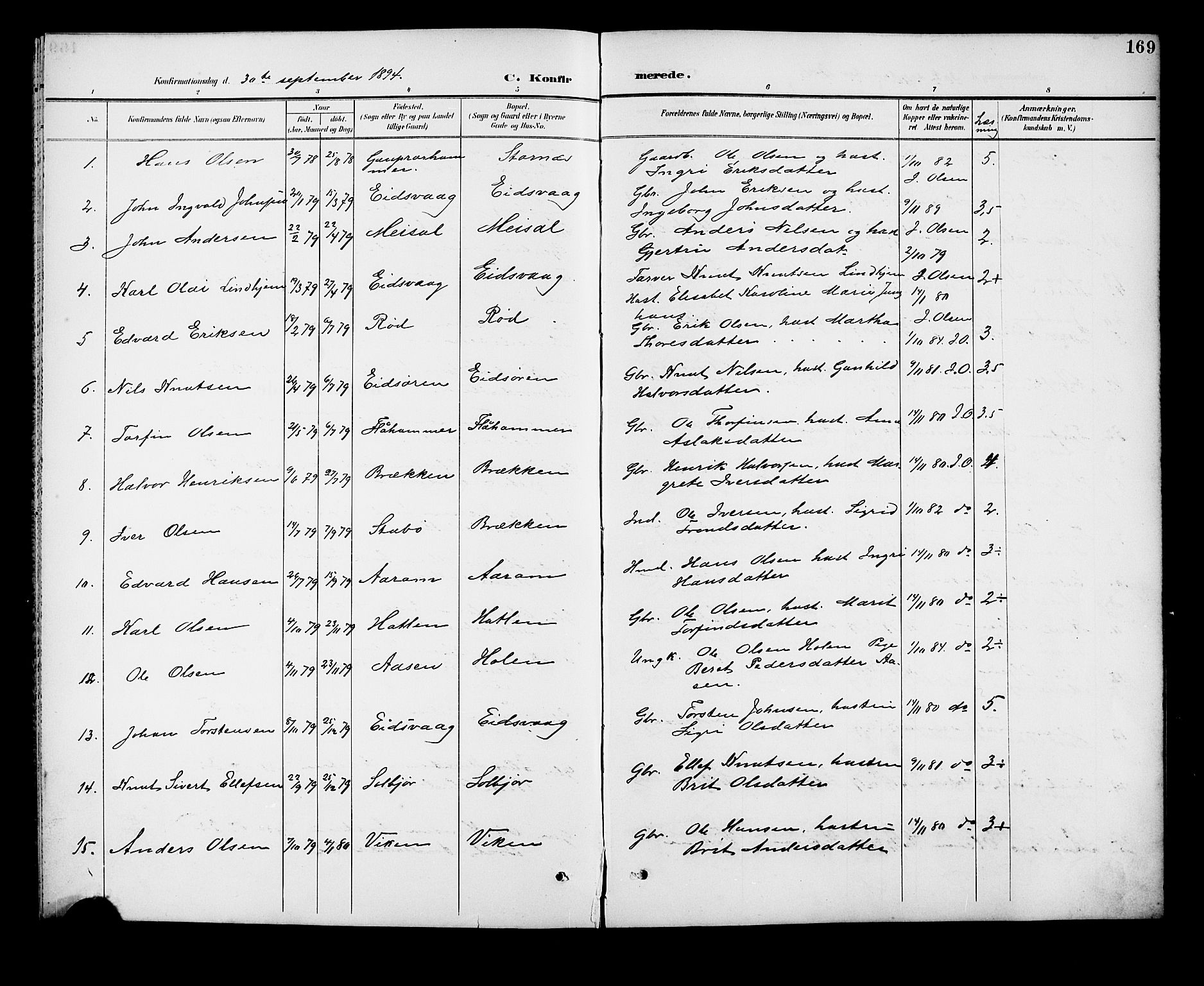 Ministerialprotokoller, klokkerbøker og fødselsregistre - Møre og Romsdal, SAT/A-1454/551/L0632: Parish register (copy) no. 551C04, 1894-1920, p. 169