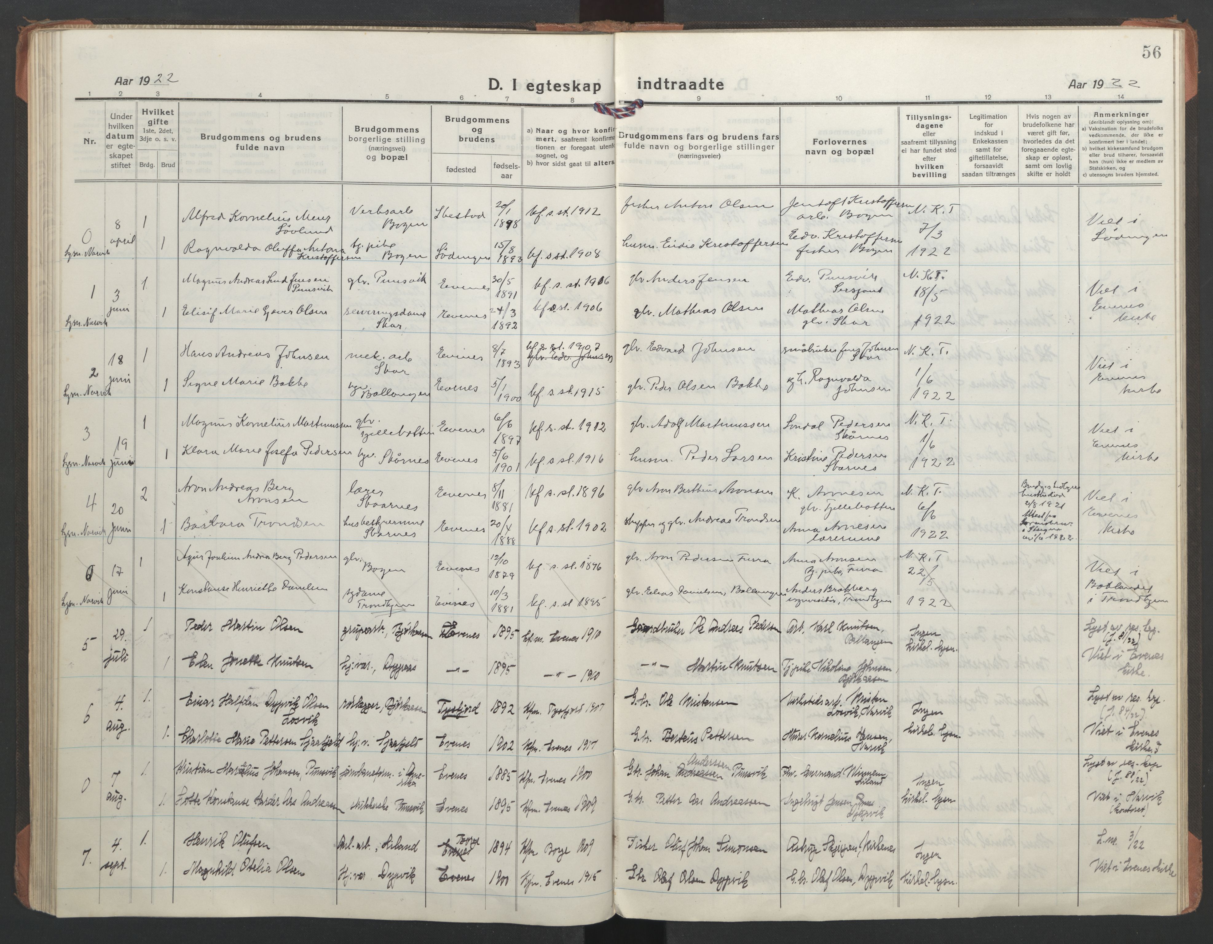 Ministerialprotokoller, klokkerbøker og fødselsregistre - Nordland, SAT/A-1459/863/L0902: Parish register (official) no. 863A14, 1906-1937, p. 56