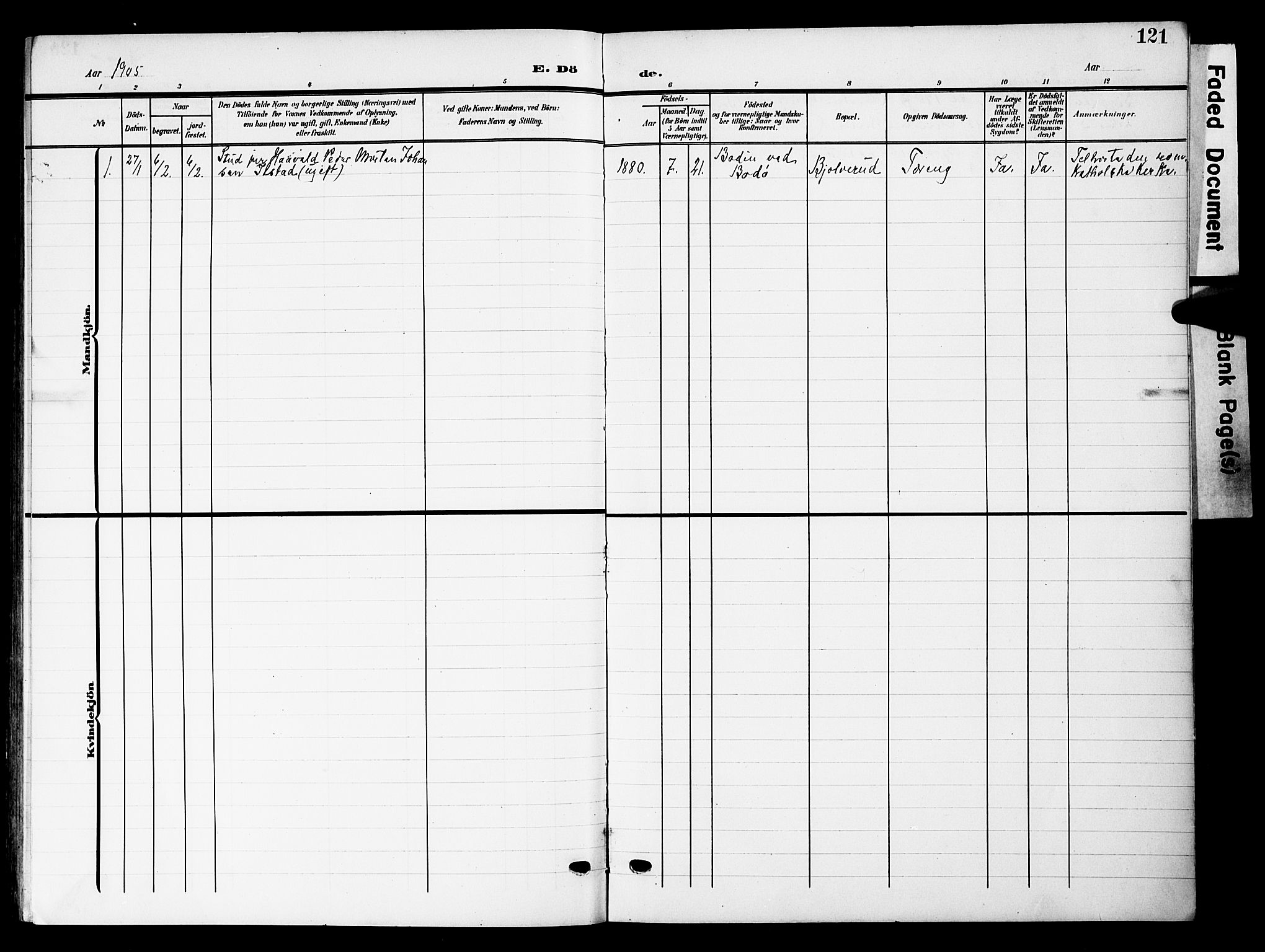 Lesja prestekontor, SAH/PREST-068/H/Ha/Hab/L0008: Parish register (copy) no. 8, 1905-1931, p. 121