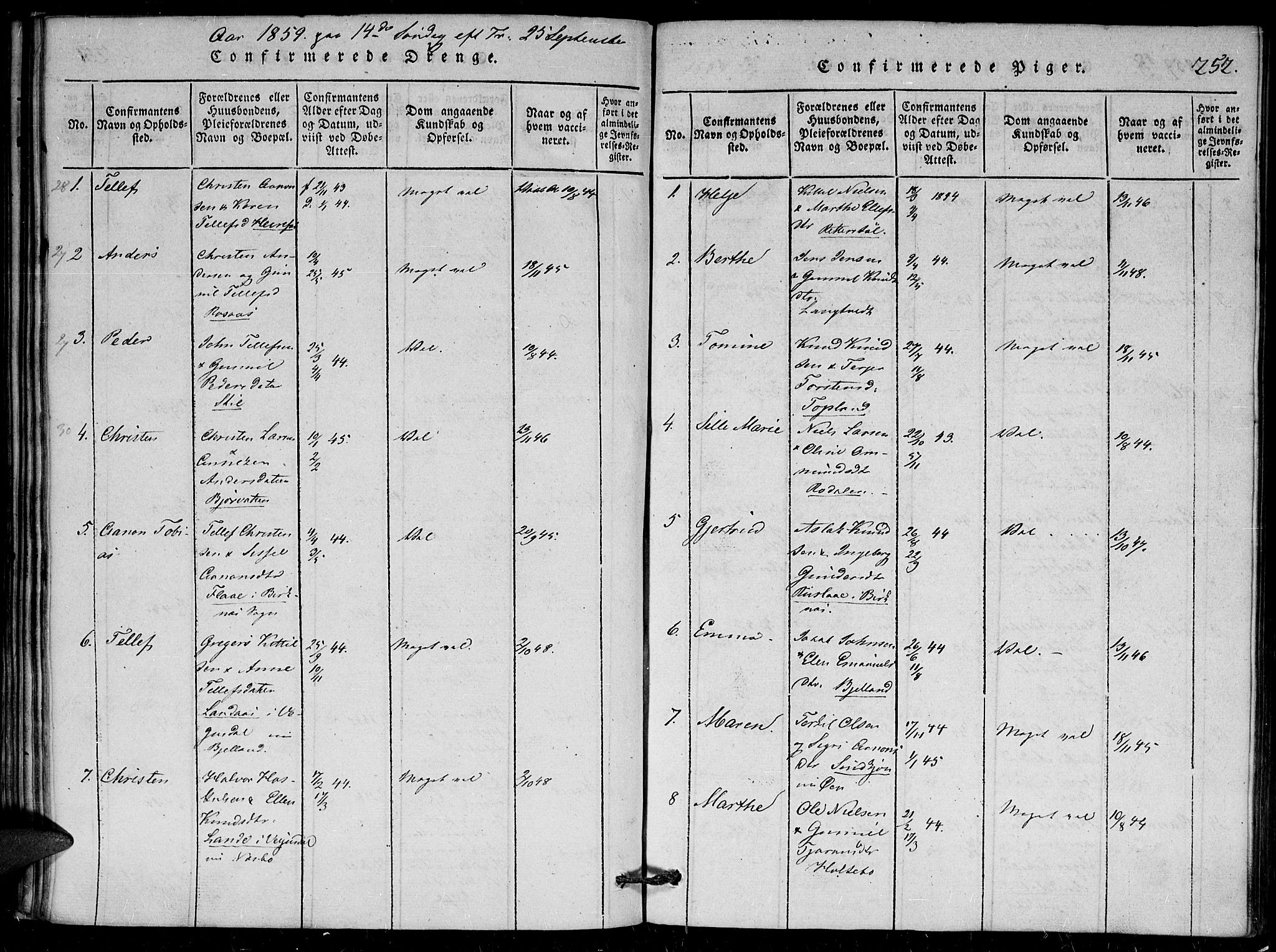 Herefoss sokneprestkontor, AV/SAK-1111-0019/F/Fa/Faa/L0001: Parish register (official) no. A 1, 1816-1860, p. 252