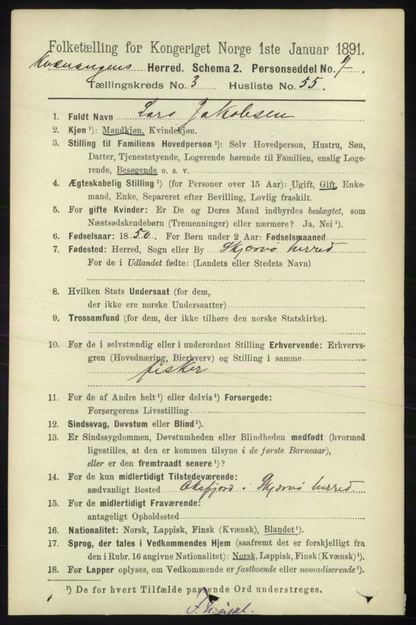 RA, 1891 census for 1943 Kvænangen, 1891, p. 1451