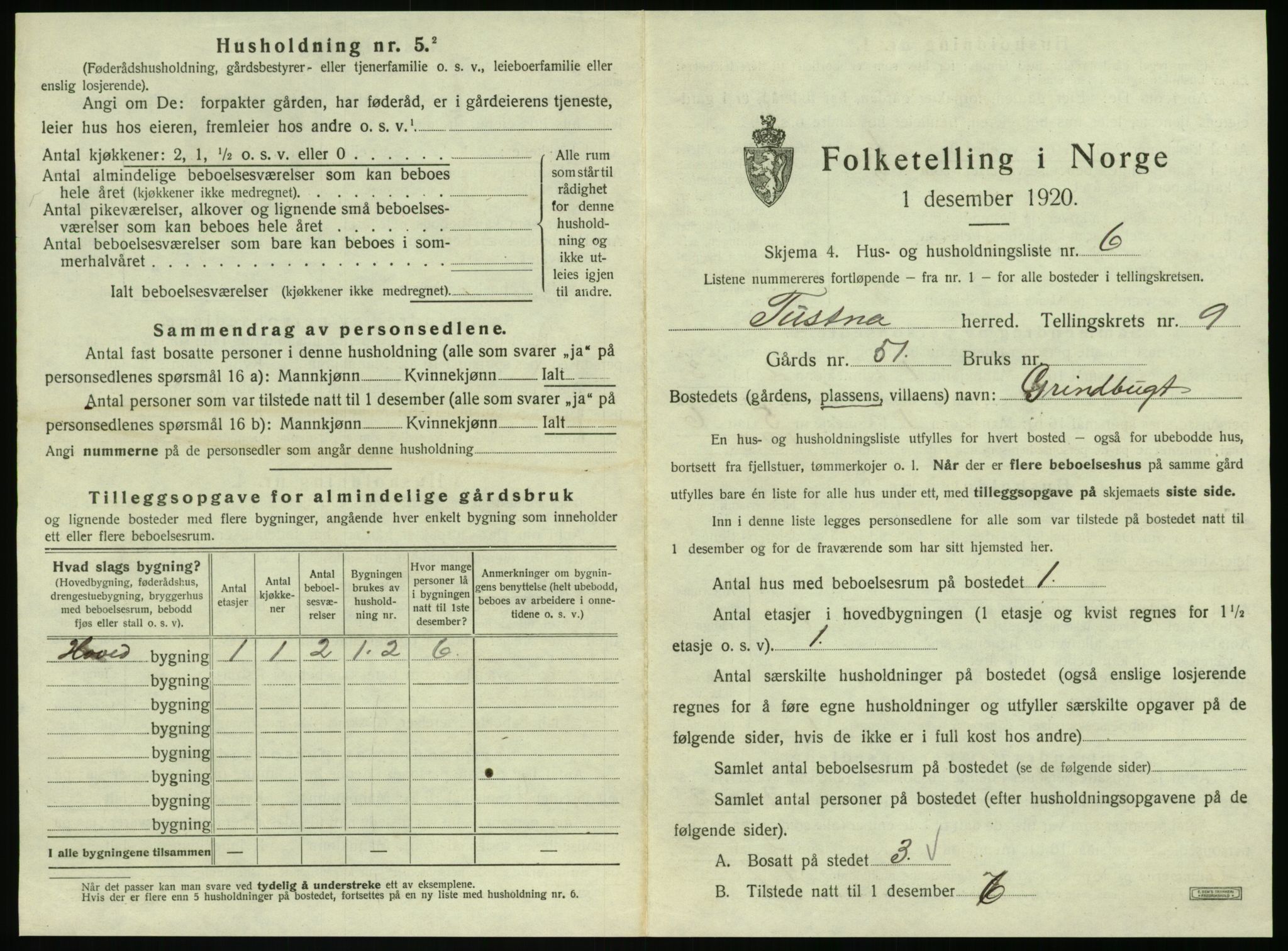 SAT, 1920 census for Tustna, 1920, p. 587