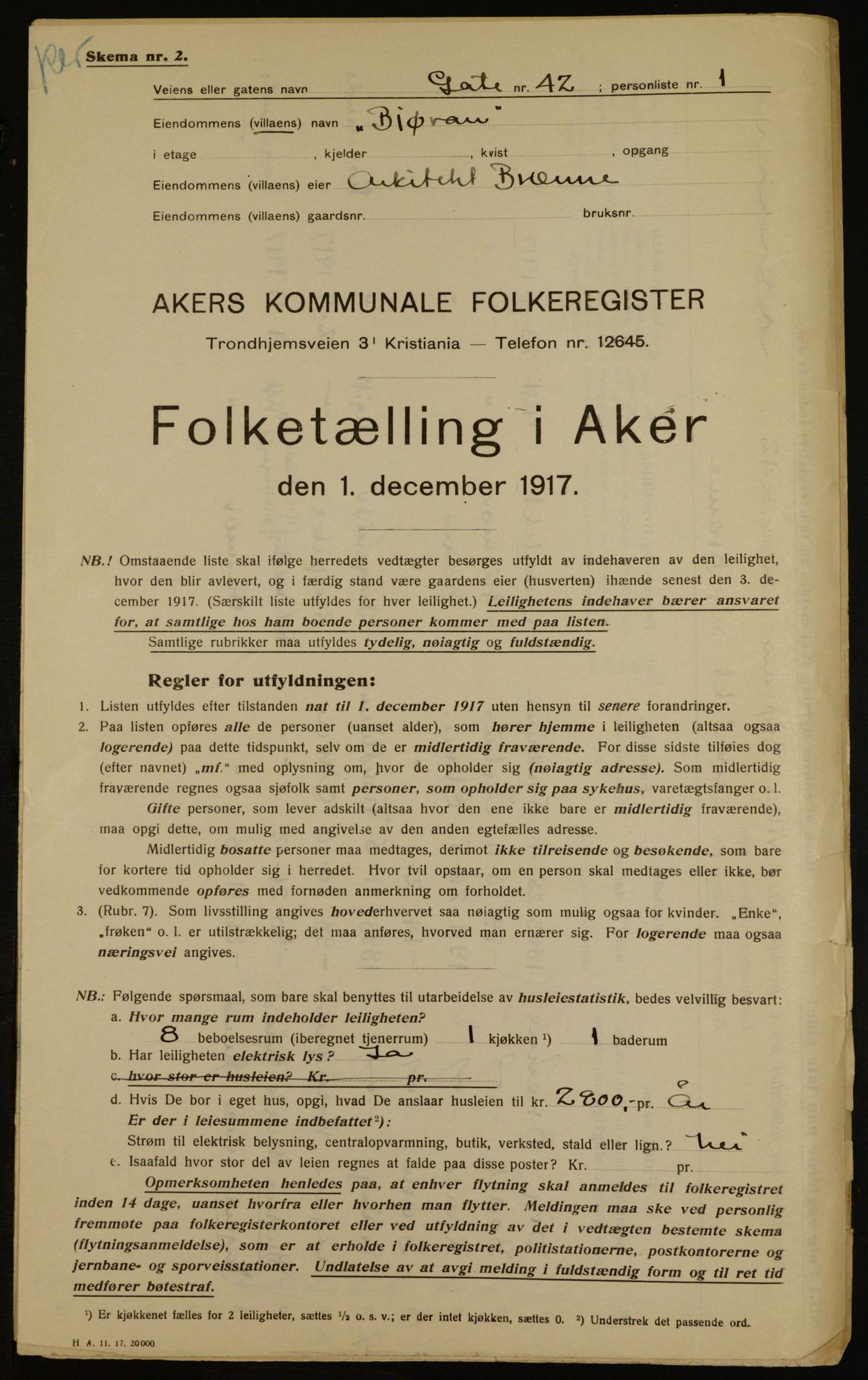 OBA, Municipal Census 1917 for Aker, 1917, p. 6462