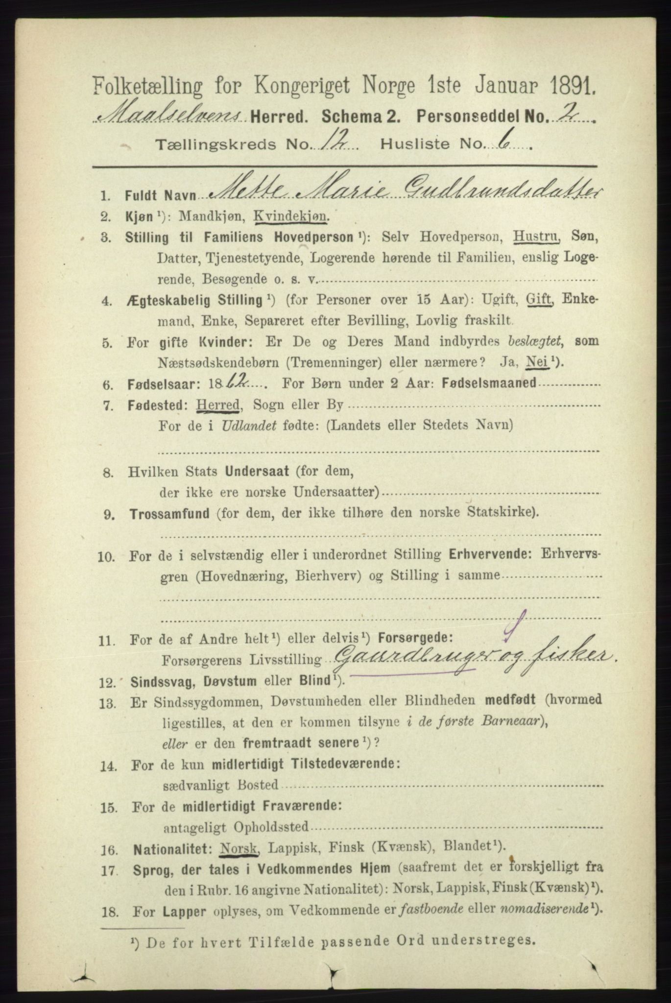 RA, 1891 census for 1924 Målselv, 1891, p. 3828