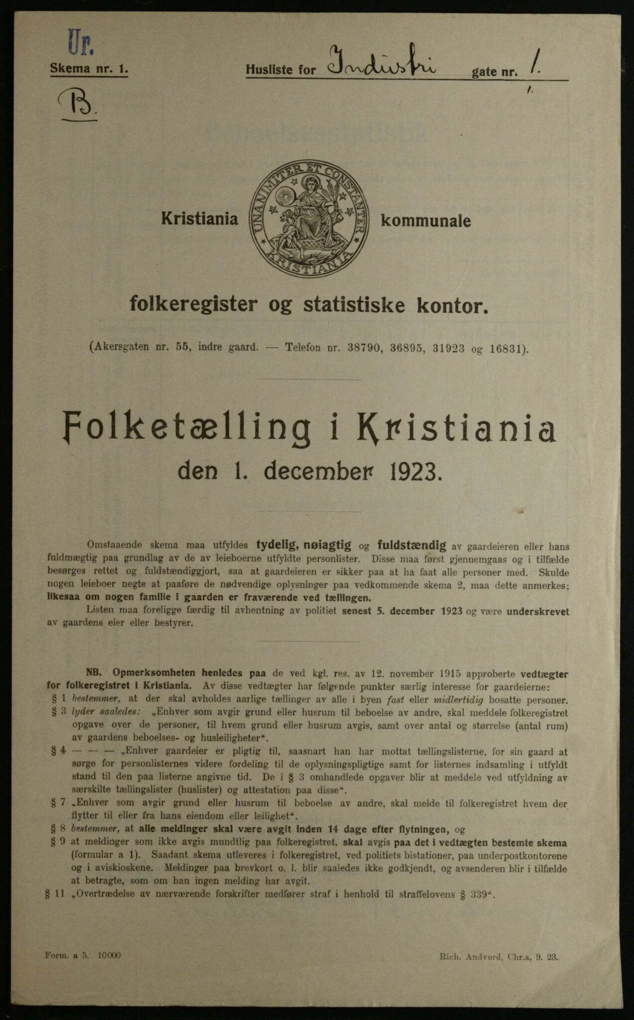 OBA, Municipal Census 1923 for Kristiania, 1923, p. 48354