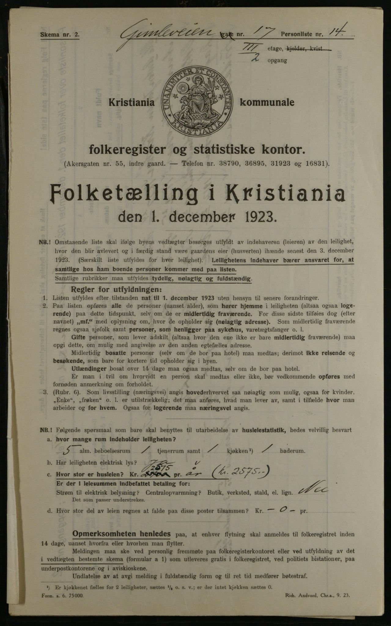 OBA, Municipal Census 1923 for Kristiania, 1923, p. 33027
