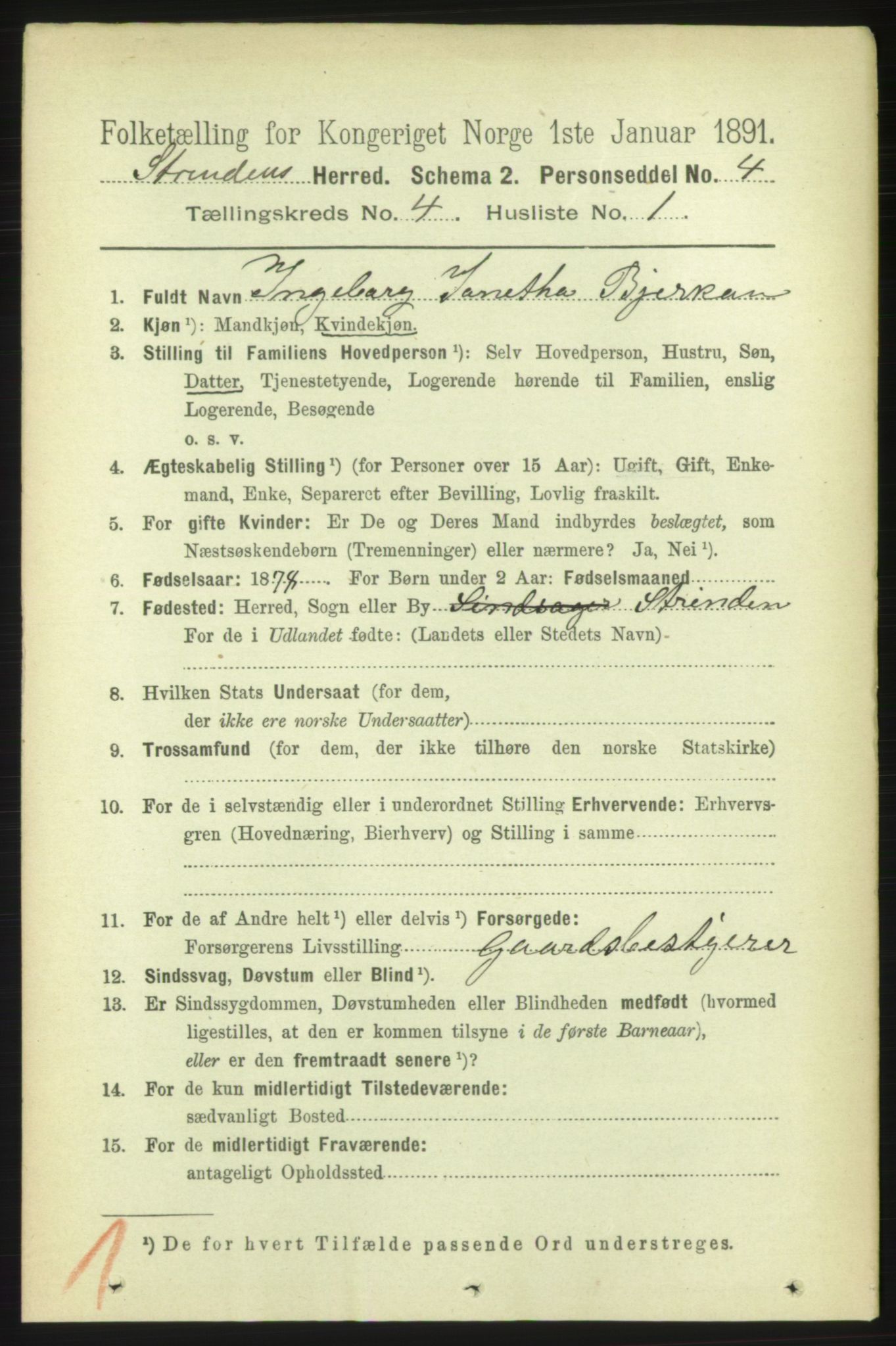 RA, 1891 census for 1660 Strinda, 1891, p. 3812