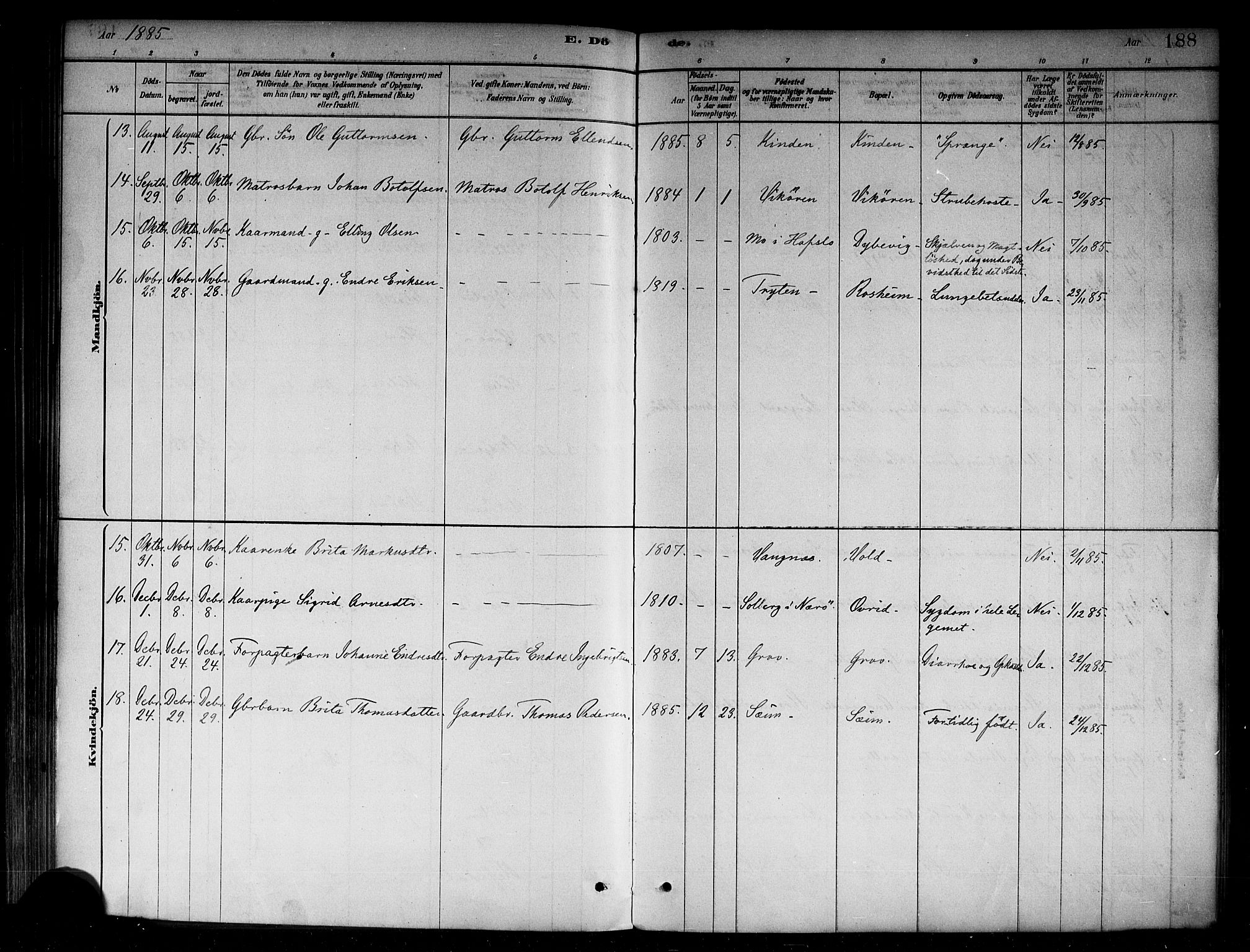 Vik sokneprestembete, SAB/A-81501: Parish register (official) no. B 1, 1878-1890, p. 188