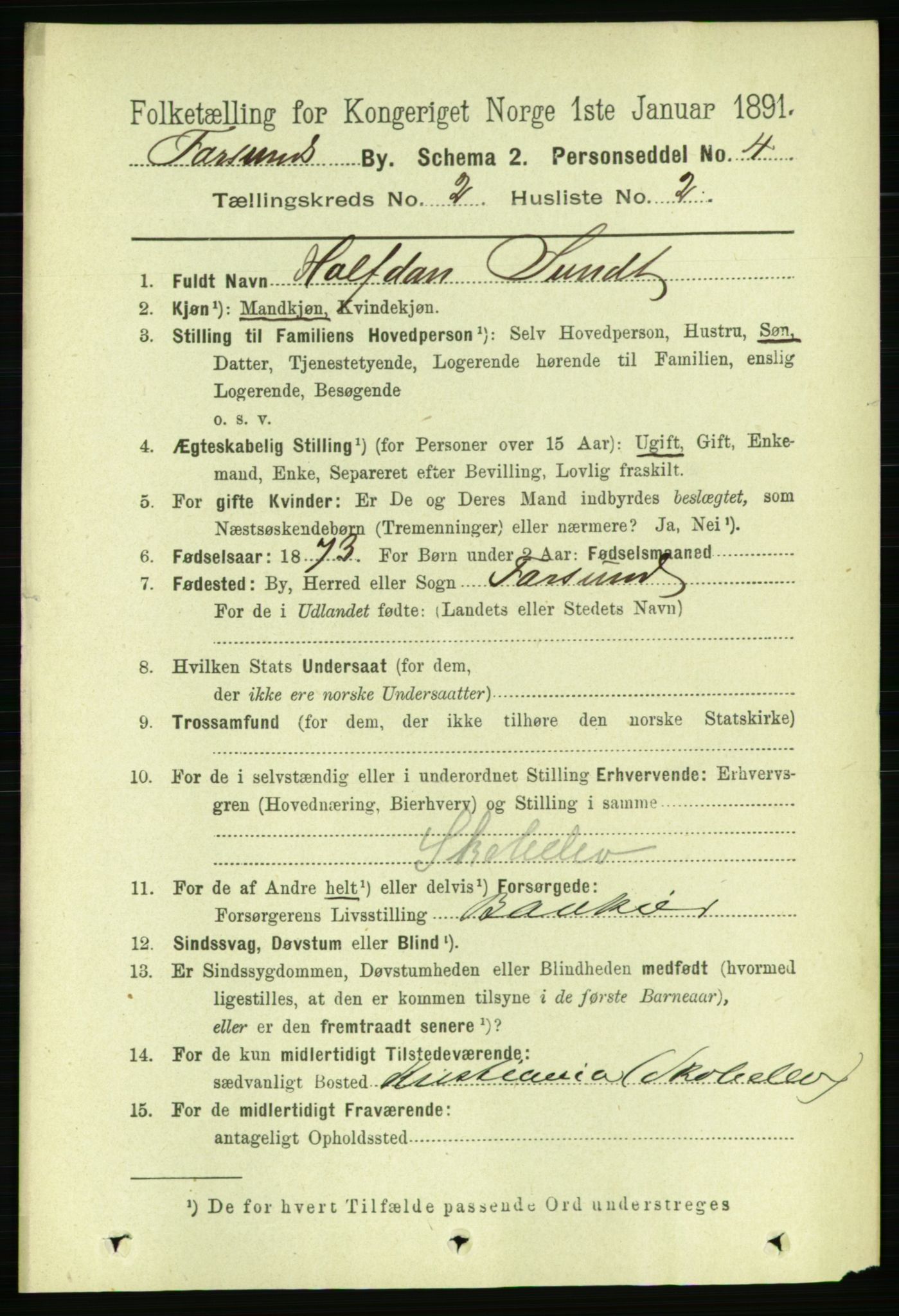 RA, 1891 census for 1003 Farsund, 1891, p. 965