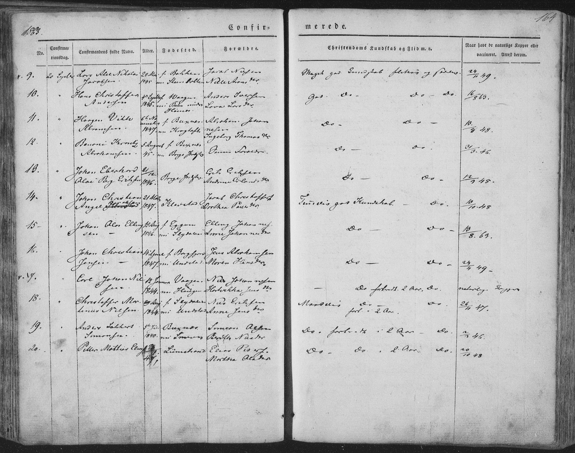 Ministerialprotokoller, klokkerbøker og fødselsregistre - Nordland, AV/SAT-A-1459/880/L1131: Parish register (official) no. 880A05, 1844-1868, p. 164