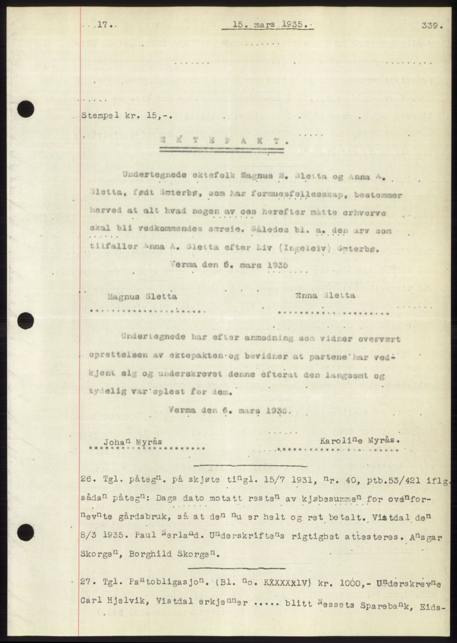 Romsdal sorenskriveri, AV/SAT-A-4149/1/2/2C/L0066: Mortgage book no. 60, 1934-1935, Deed date: 15.03.1935