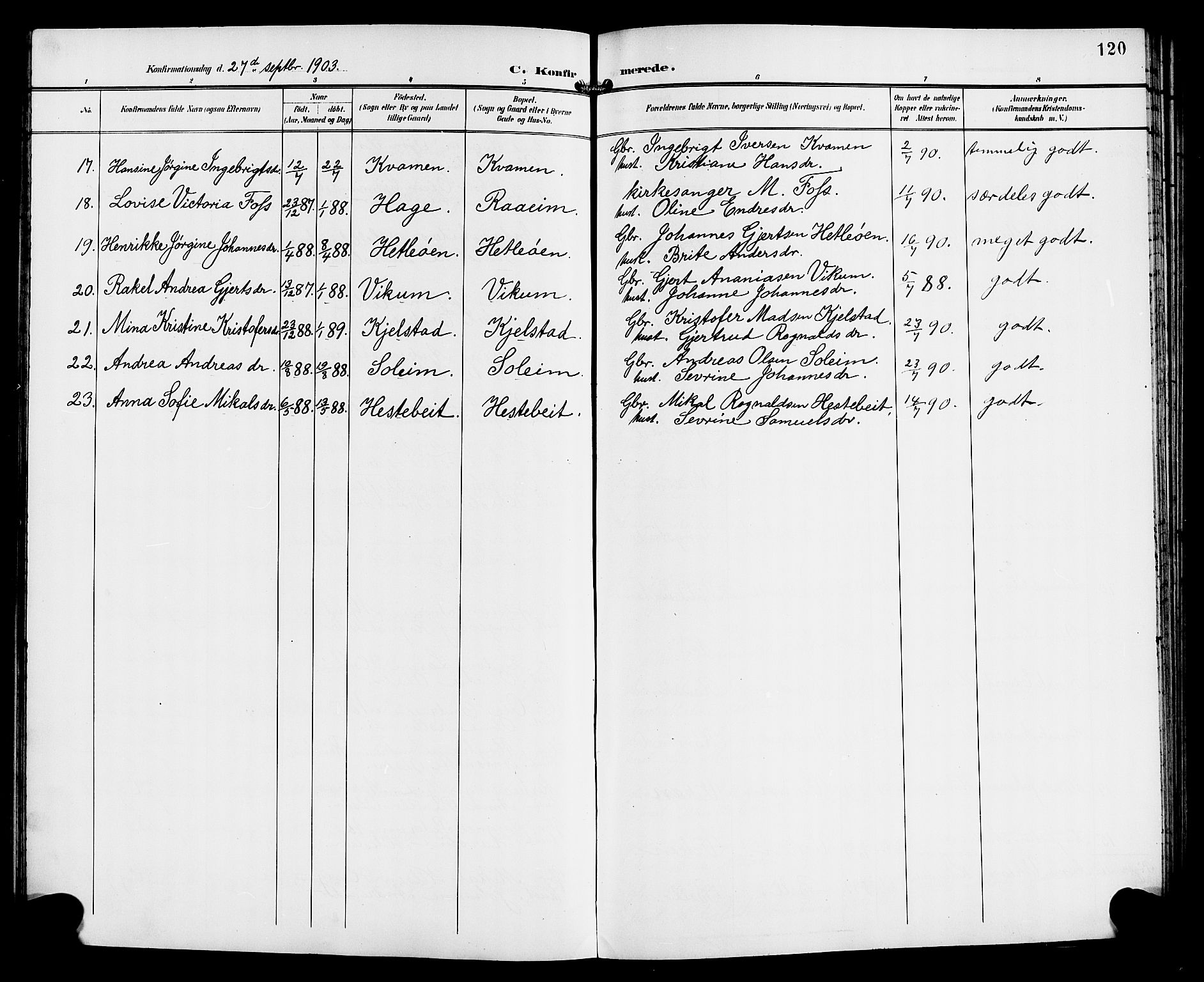 Gaular sokneprestembete, SAB/A-80001/H/Hab: Parish register (copy) no. C 4, 1895-1920, p. 120
