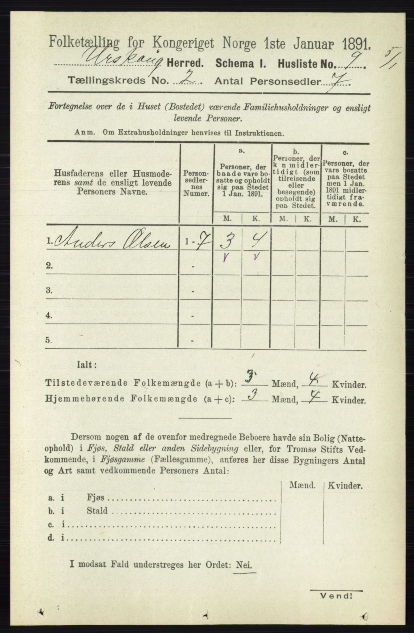 RA, 1891 census for 0224 Aurskog, 1891, p. 171
