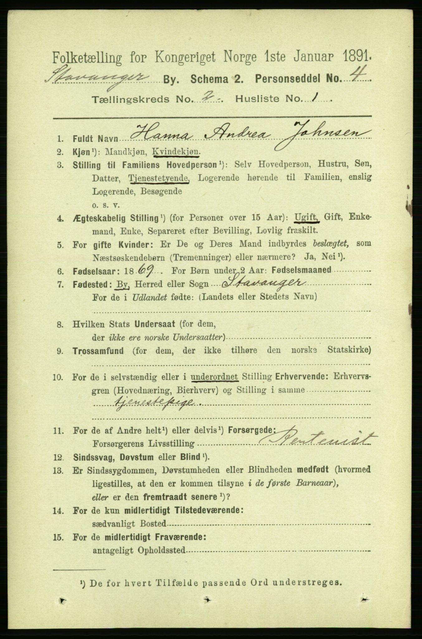 RA, 1891 census for 1103 Stavanger, 1891, p. 5929