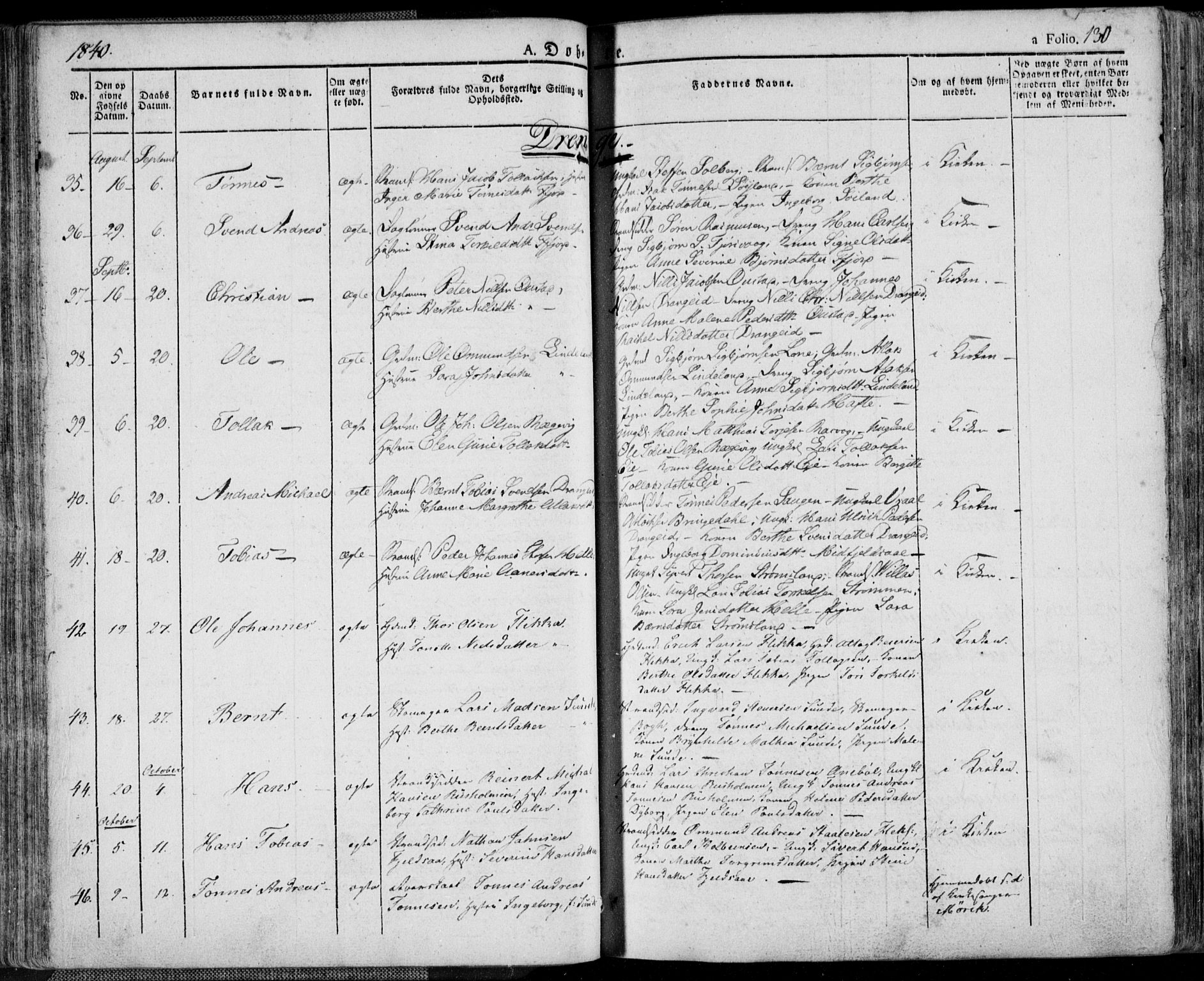 Flekkefjord sokneprestkontor, SAK/1111-0012/F/Fa/Fac/L0003: Parish register (official) no. A 3, 1826-1841, p. 130