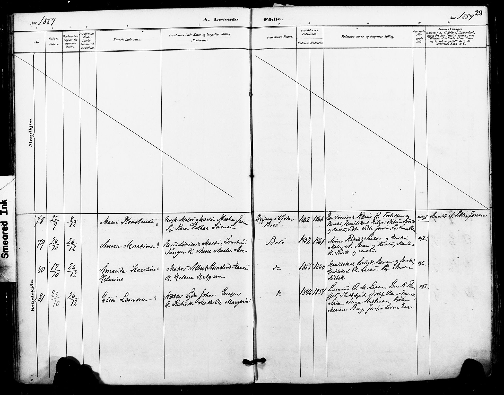 Ministerialprotokoller, klokkerbøker og fødselsregistre - Nordland, AV/SAT-A-1459/801/L0010: Parish register (official) no. 801A10, 1888-1899, p. 29