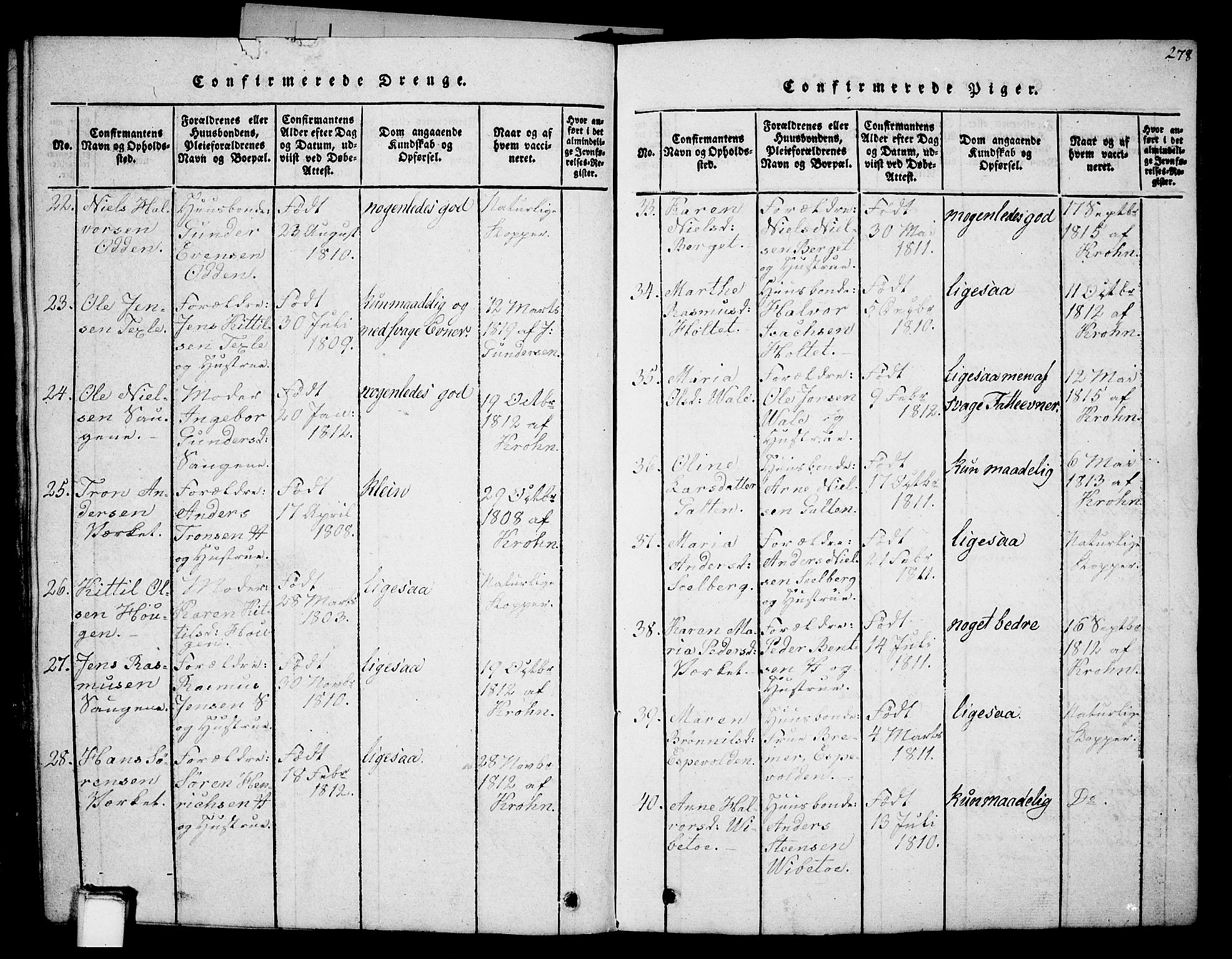 Holla kirkebøker, AV/SAKO-A-272/G/Ga/L0001: Parish register (copy) no. I 1, 1814-1830, p. 278