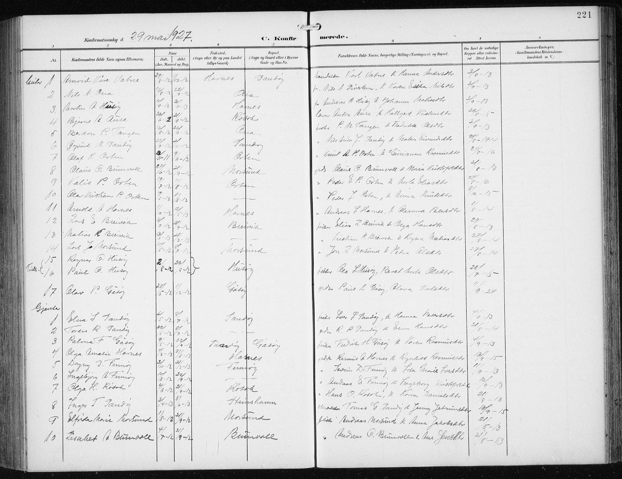Ministerialprotokoller, klokkerbøker og fødselsregistre - Møre og Romsdal, AV/SAT-A-1454/561/L0733: Parish register (copy) no. 561C03, 1900-1940, p. 221