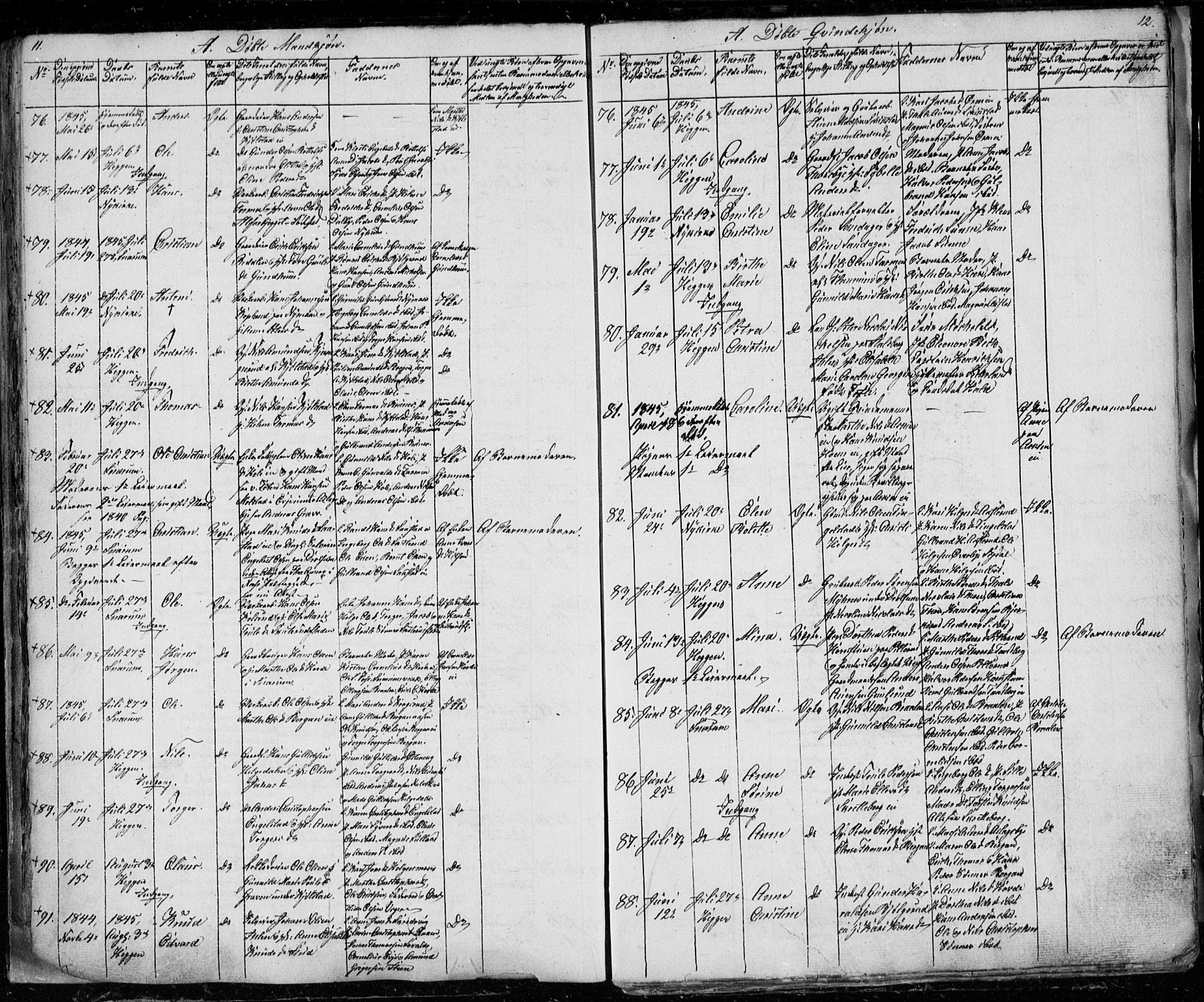 Modum kirkebøker, AV/SAKO-A-234/G/Ga/L0004: Parish register (copy) no. I 4, 1843-1846, p. 11-12