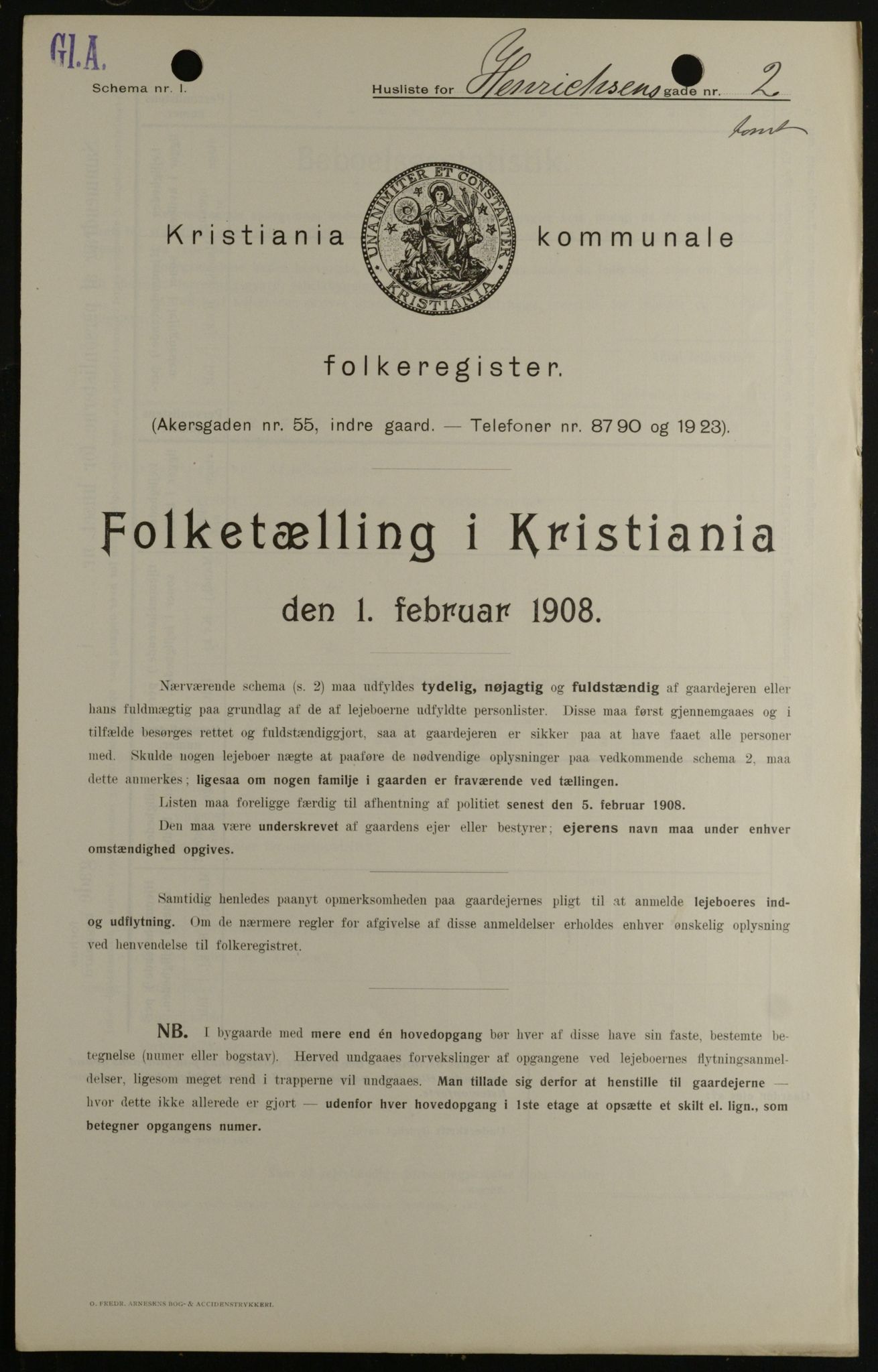 OBA, Municipal Census 1908 for Kristiania, 1908, p. 34643