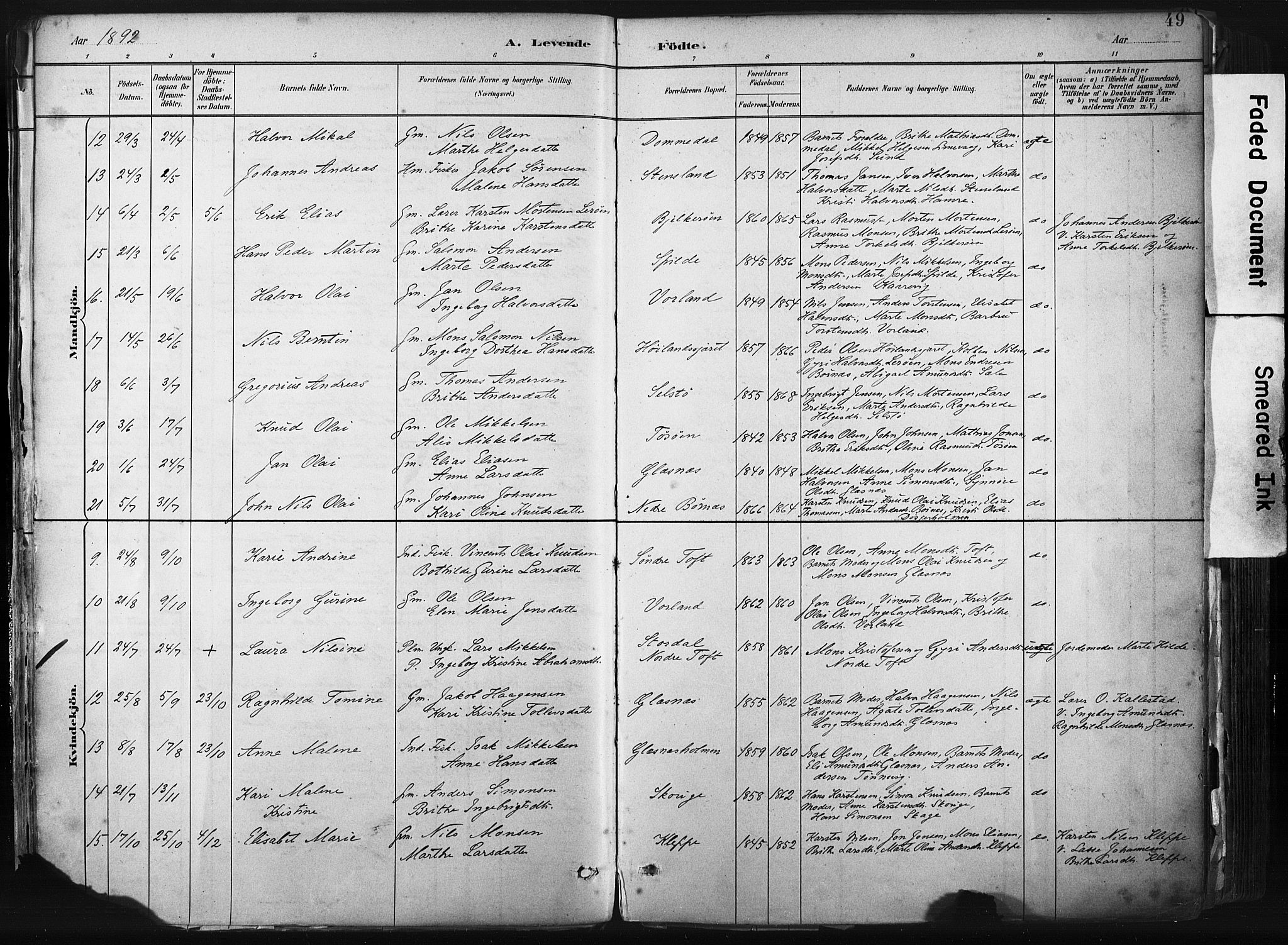 Sund sokneprestembete, AV/SAB-A-99930: Parish register (official) no. B 1, 1882-1907, p. 49