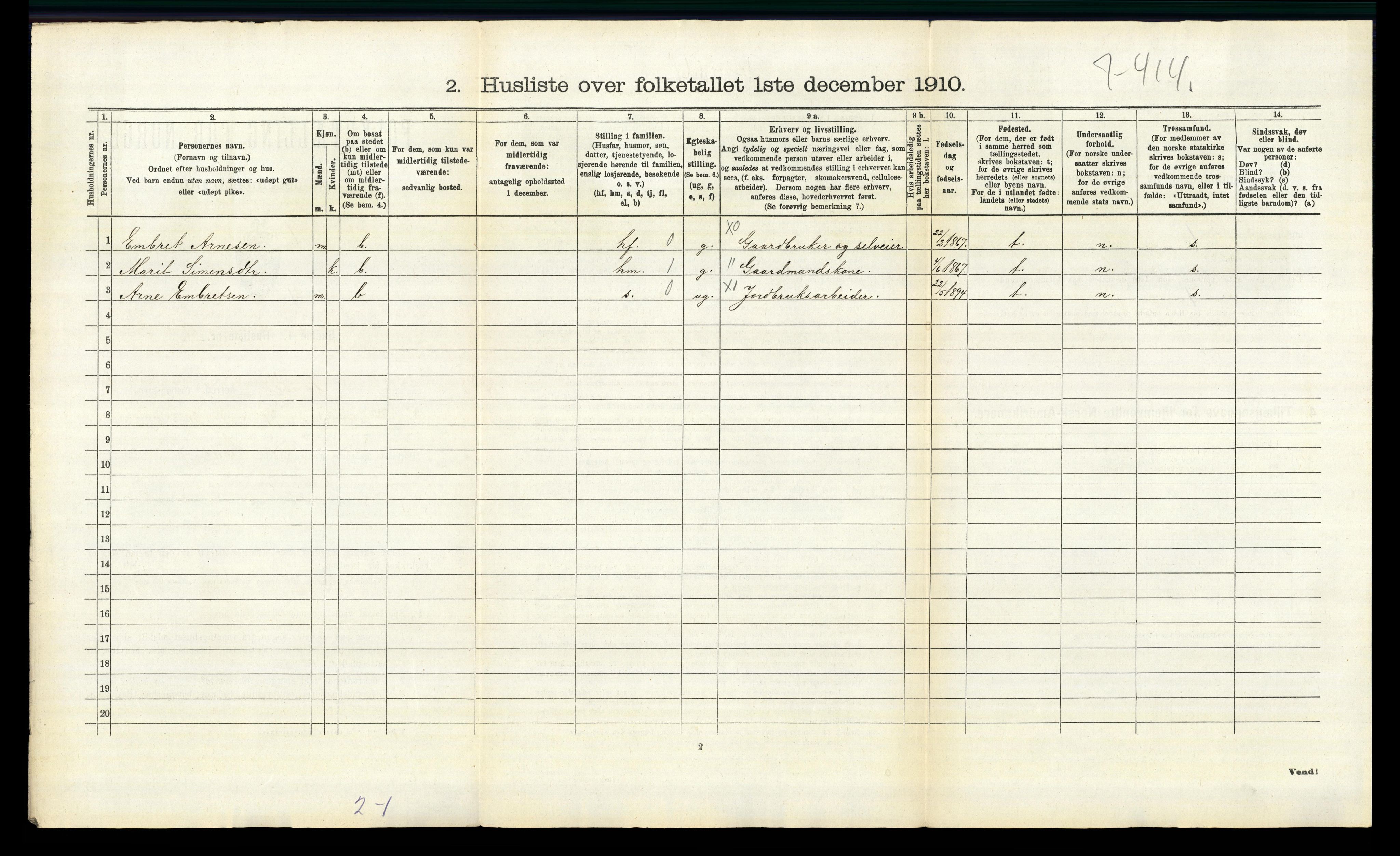 RA, 1910 census for Tynset, 1910, p. 644