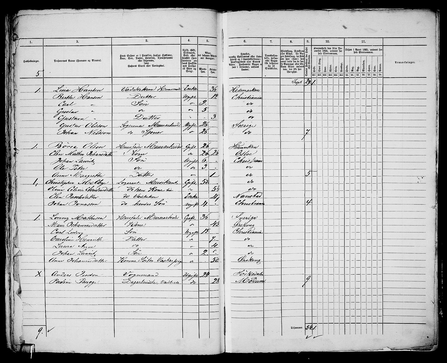 RA, 1865 census for Kristiania, 1865, p. 3142