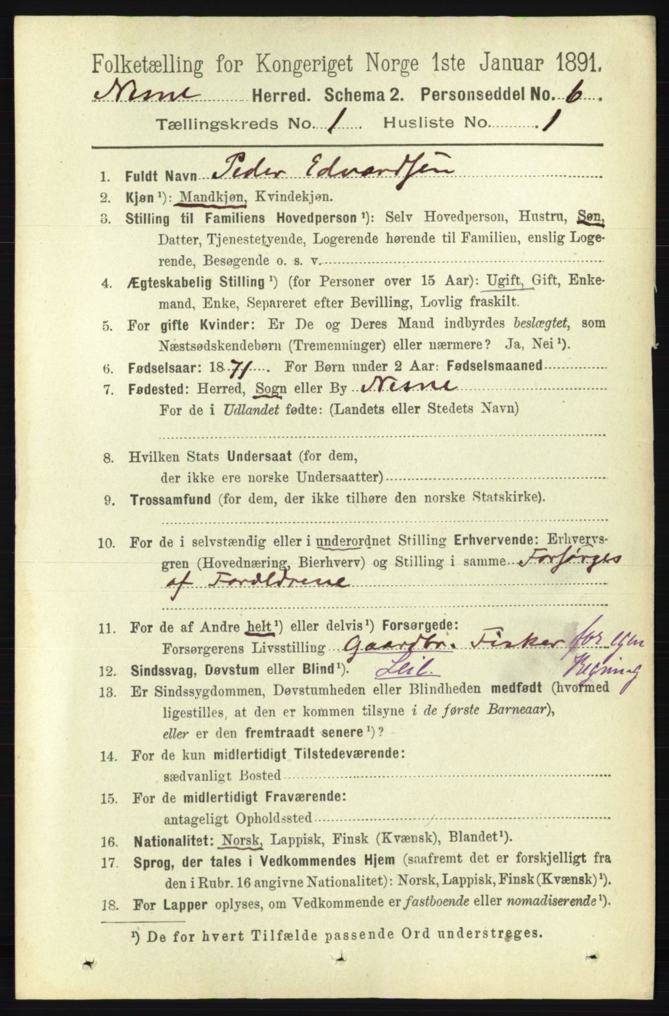 RA, 1891 census for 1828 Nesna, 1891, p. 130