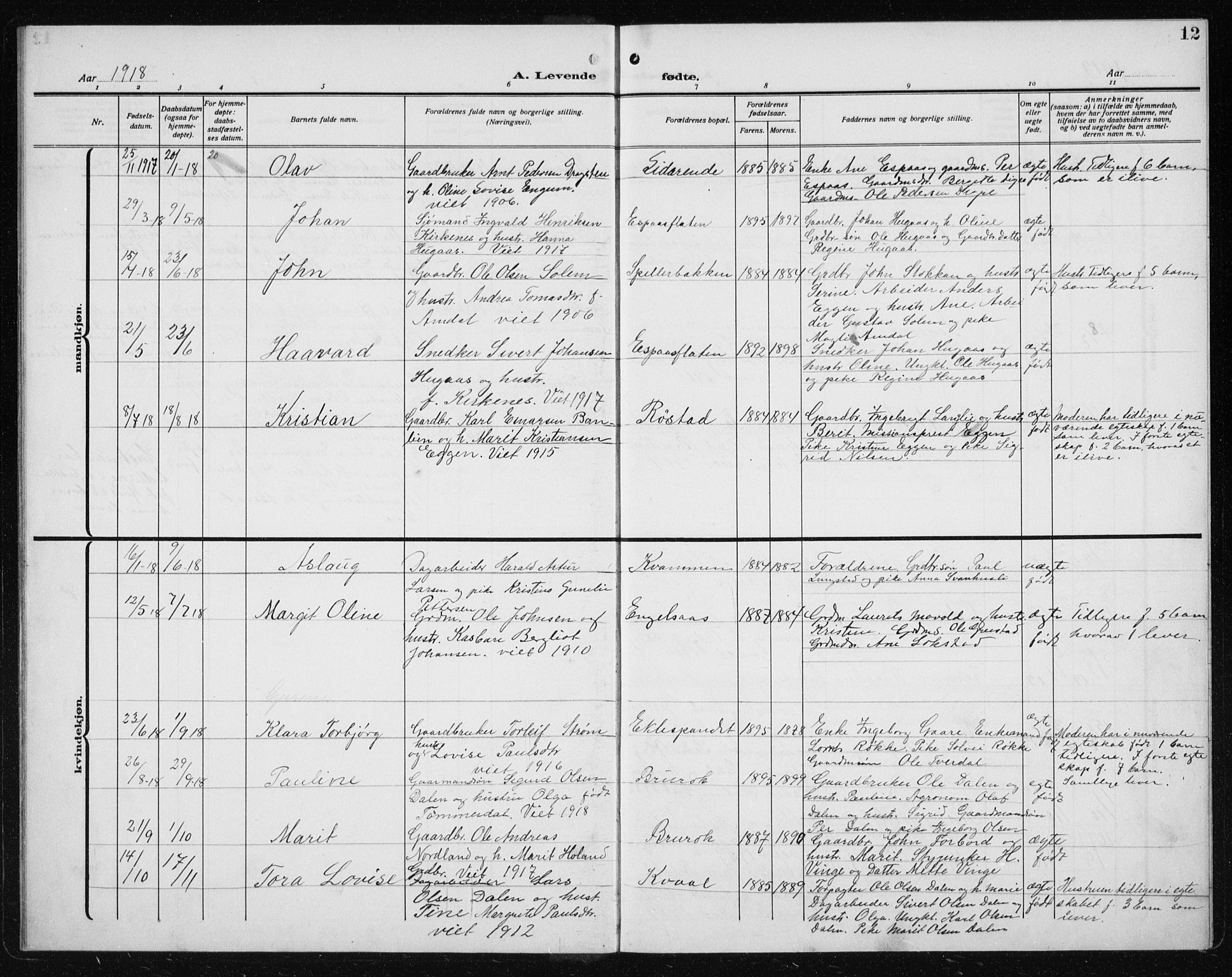Ministerialprotokoller, klokkerbøker og fødselsregistre - Sør-Trøndelag, SAT/A-1456/608/L0342: Parish register (copy) no. 608C08, 1912-1938, p. 12