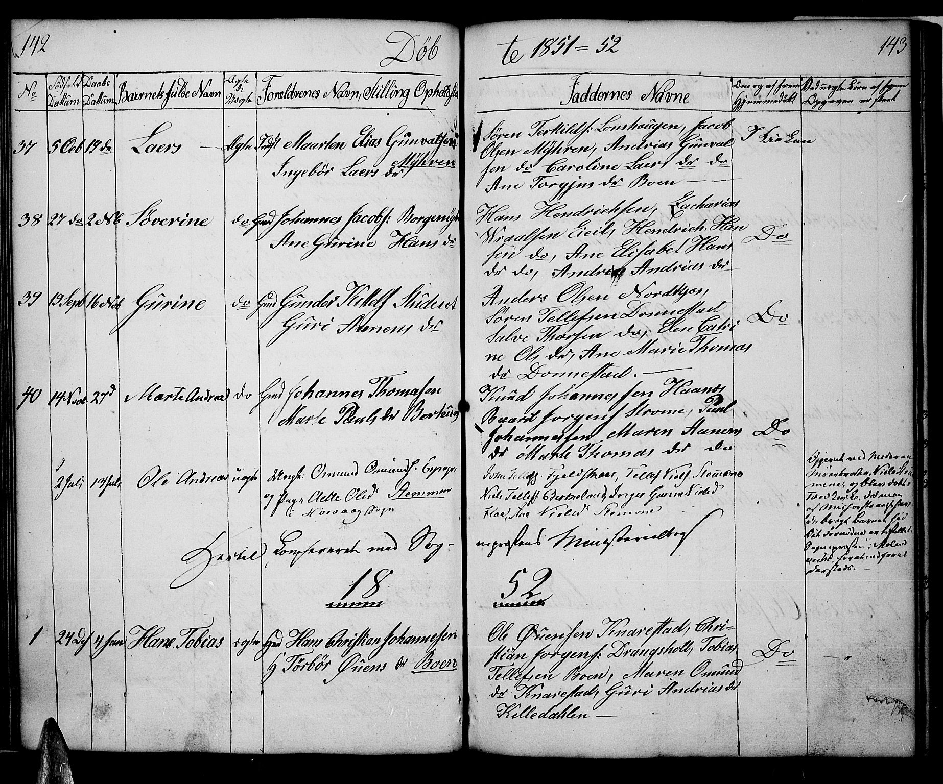 Tveit sokneprestkontor, SAK/1111-0043/F/Fb/L0002: Parish register (copy) no. B 2, 1835-1854, p. 142-143