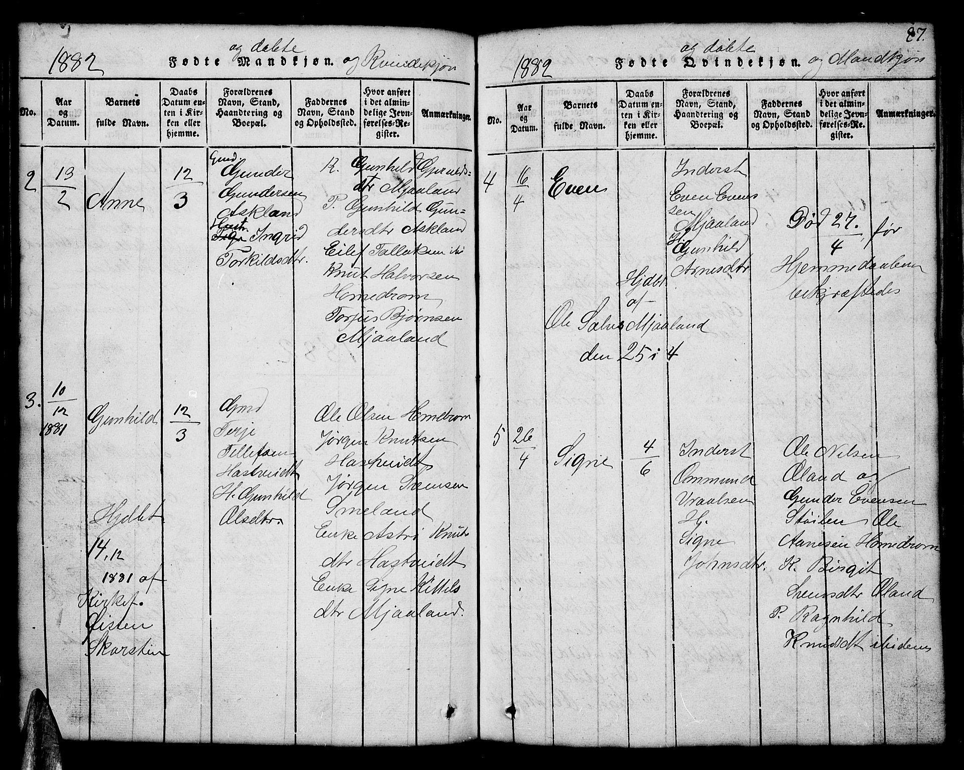 Åmli sokneprestkontor, AV/SAK-1111-0050/F/Fb/Fba/L0001: Parish register (copy) no. B 1, 1816-1890, p. 87