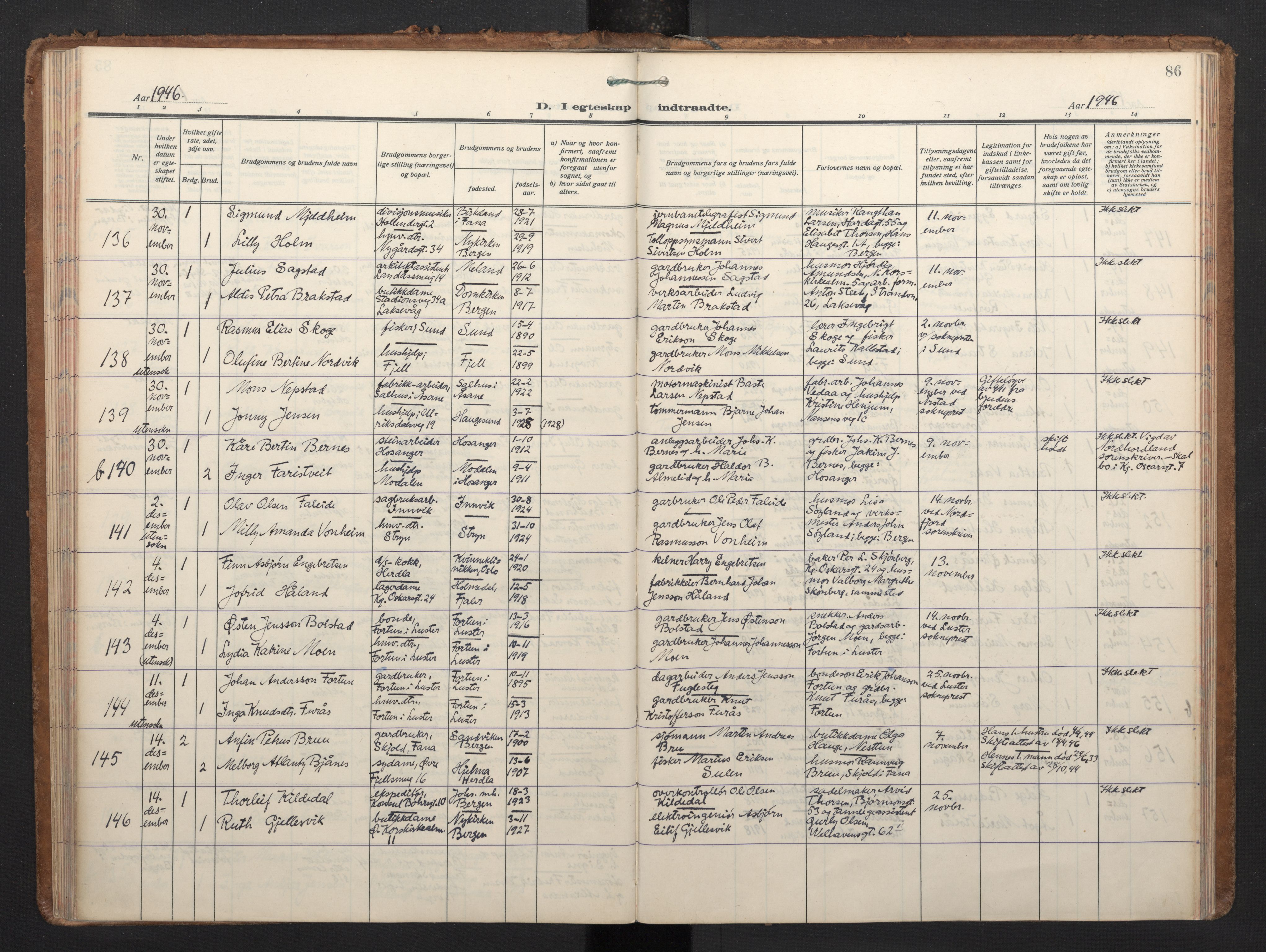 Korskirken sokneprestembete, AV/SAB-A-76101/H/Haa/L0040: Parish register (official) no. D 7, 1938-1952, p. 85b-86a