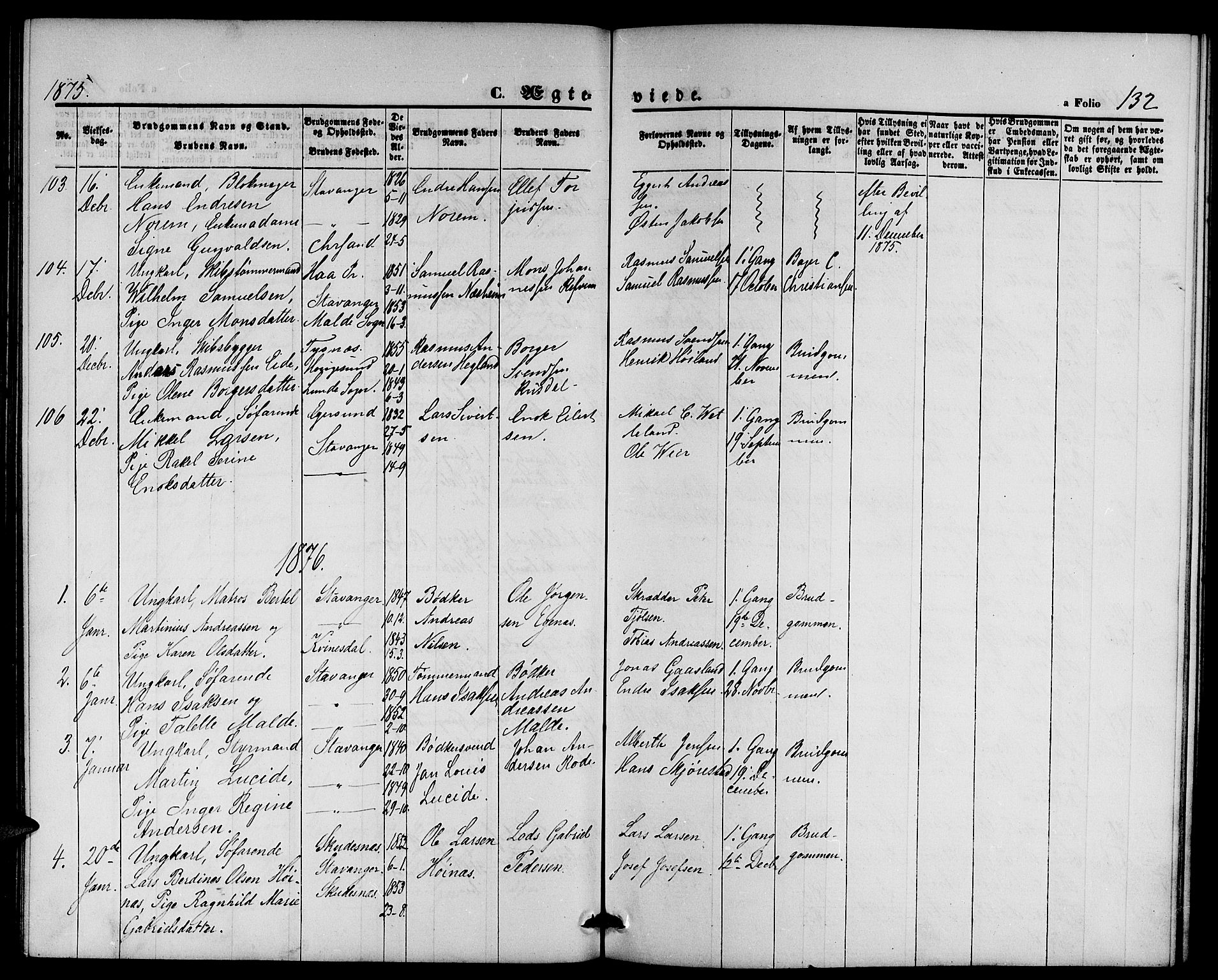 St. Petri sokneprestkontor, AV/SAST-A-101813/001/30/30BB/L0002: Parish register (copy) no. B 2, 1865-1885, p. 132