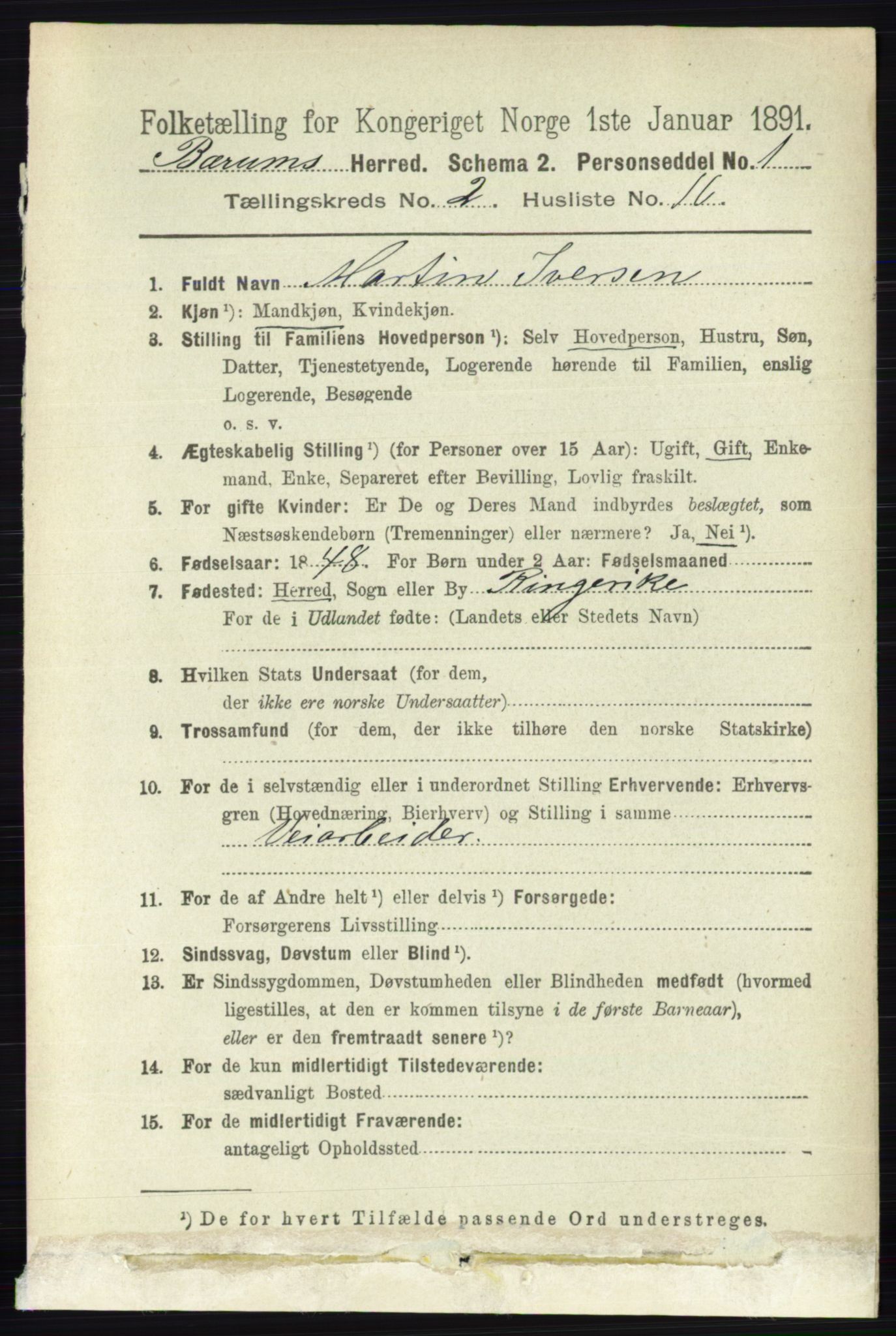 RA, 1891 census for 0219 Bærum, 1891, p. 1213