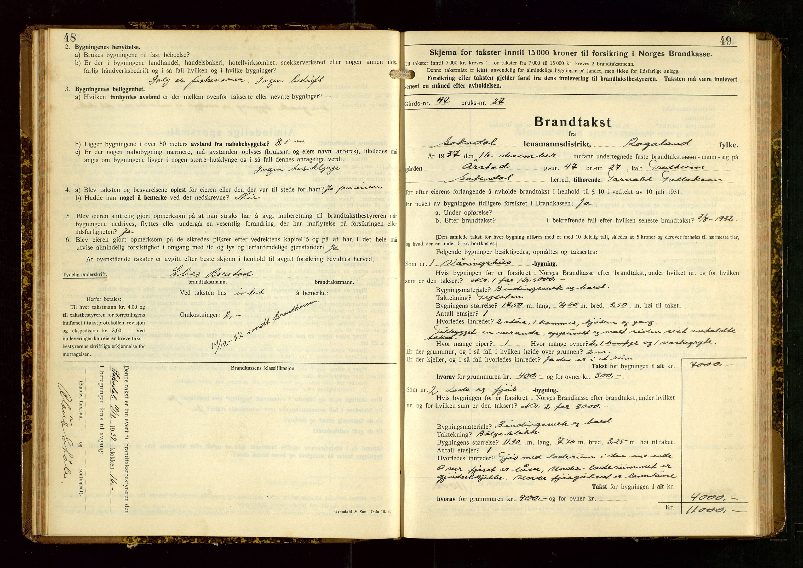 Sokndal lensmannskontor, AV/SAST-A-100417/Gob/L0008: "Brandtakst-Protokoll", 1937-1955, p. 48-49