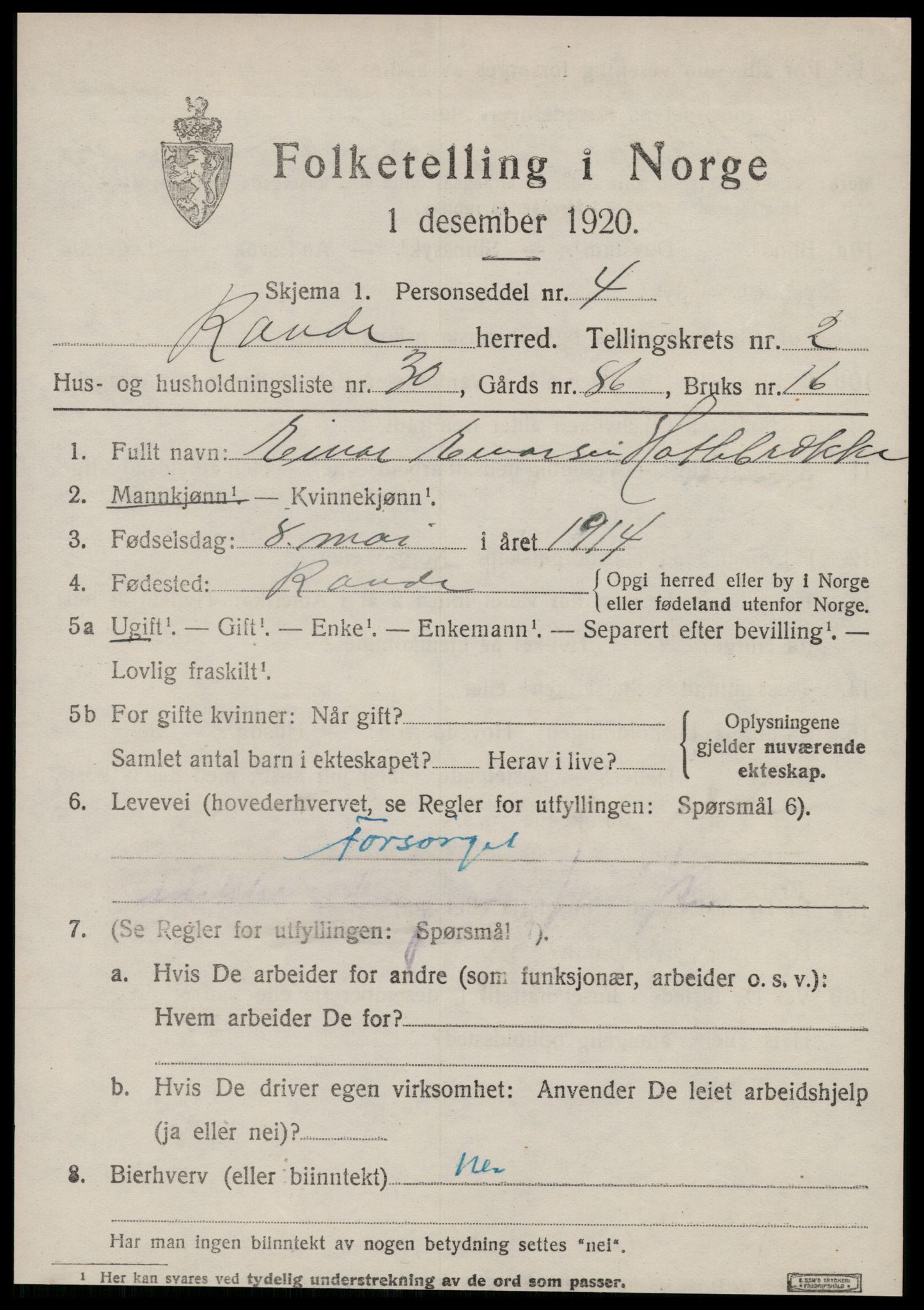 SAT, 1920 census for Rovde, 1920, p. 929